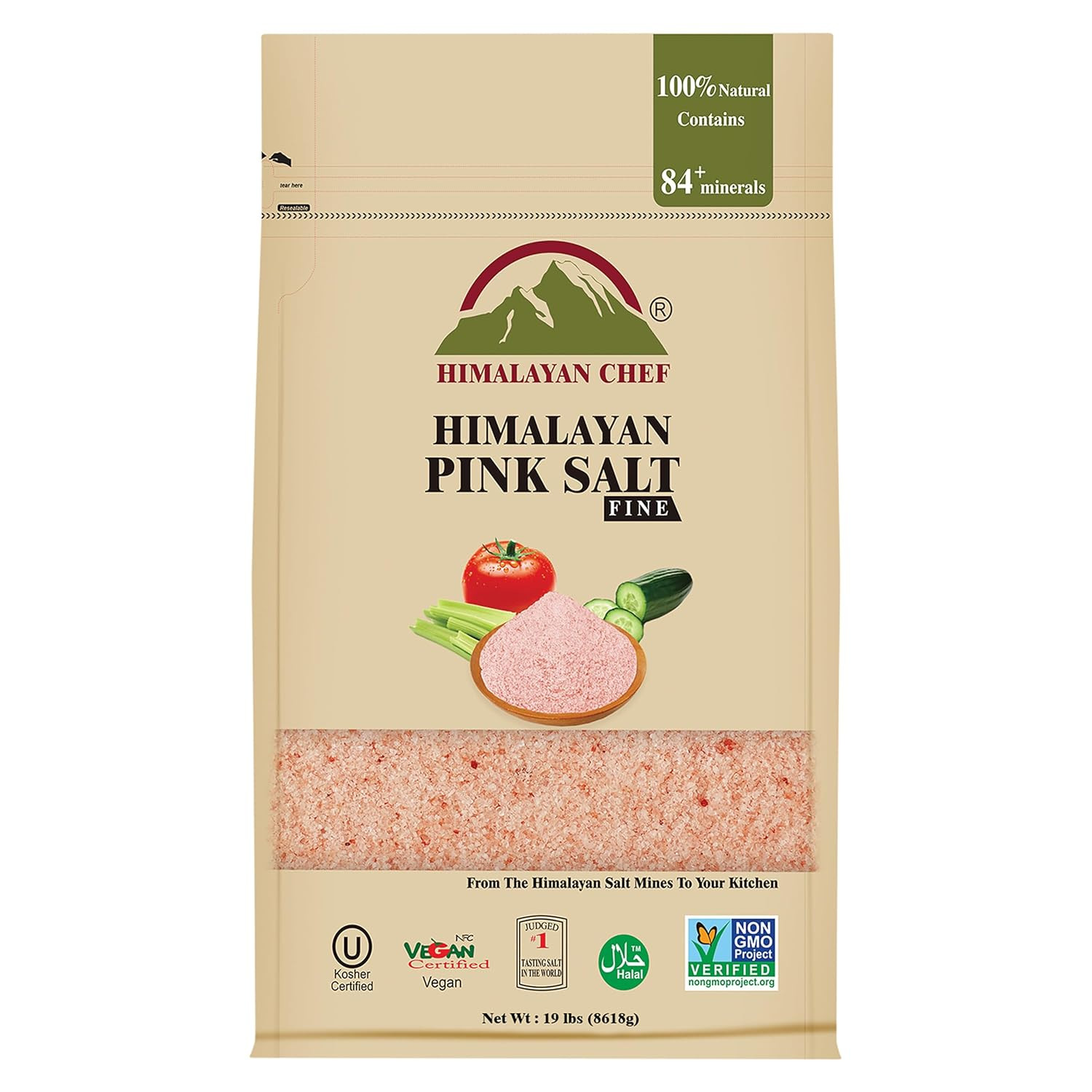 Himalayan Pink Salt Extra Fine 19 lb Bag, Kosher Non-GMO, Cooking Seasoning Uses