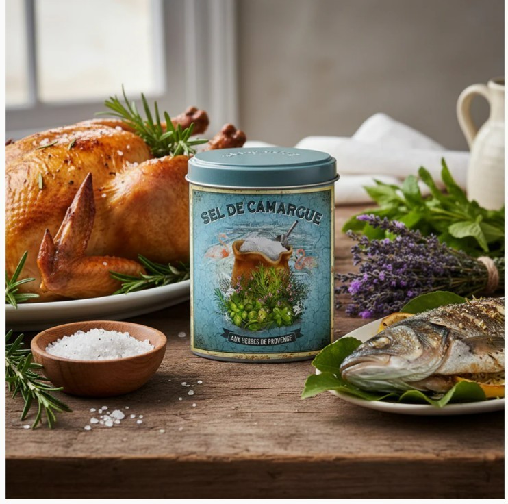 Esprit Provence, Fleur de Sel de Camargue aux Herbes de Provence in Pouring Tin