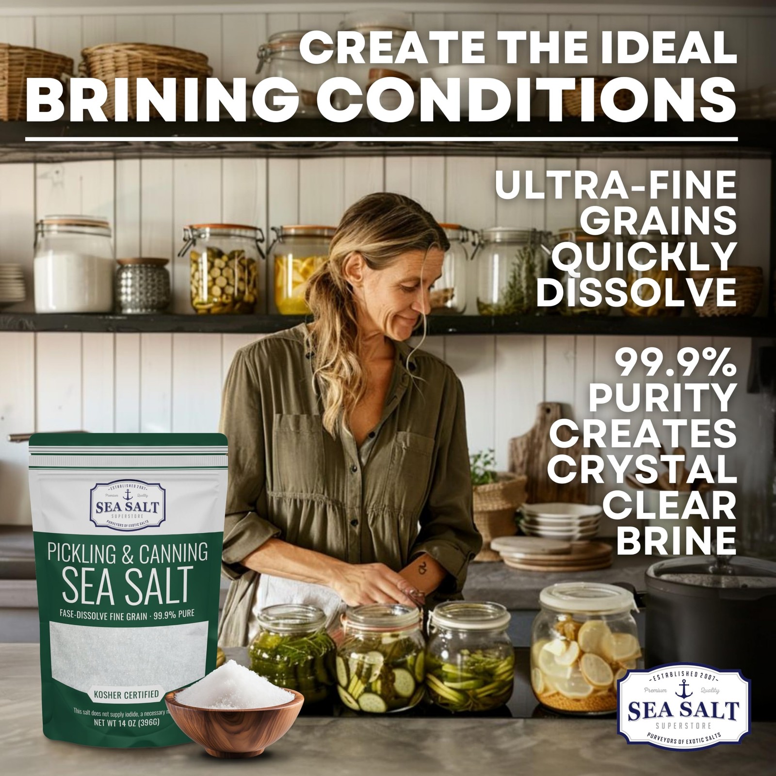 Pickling & Canning Pickling & Curing Salt for Natural Preserving, Fine Kosher…