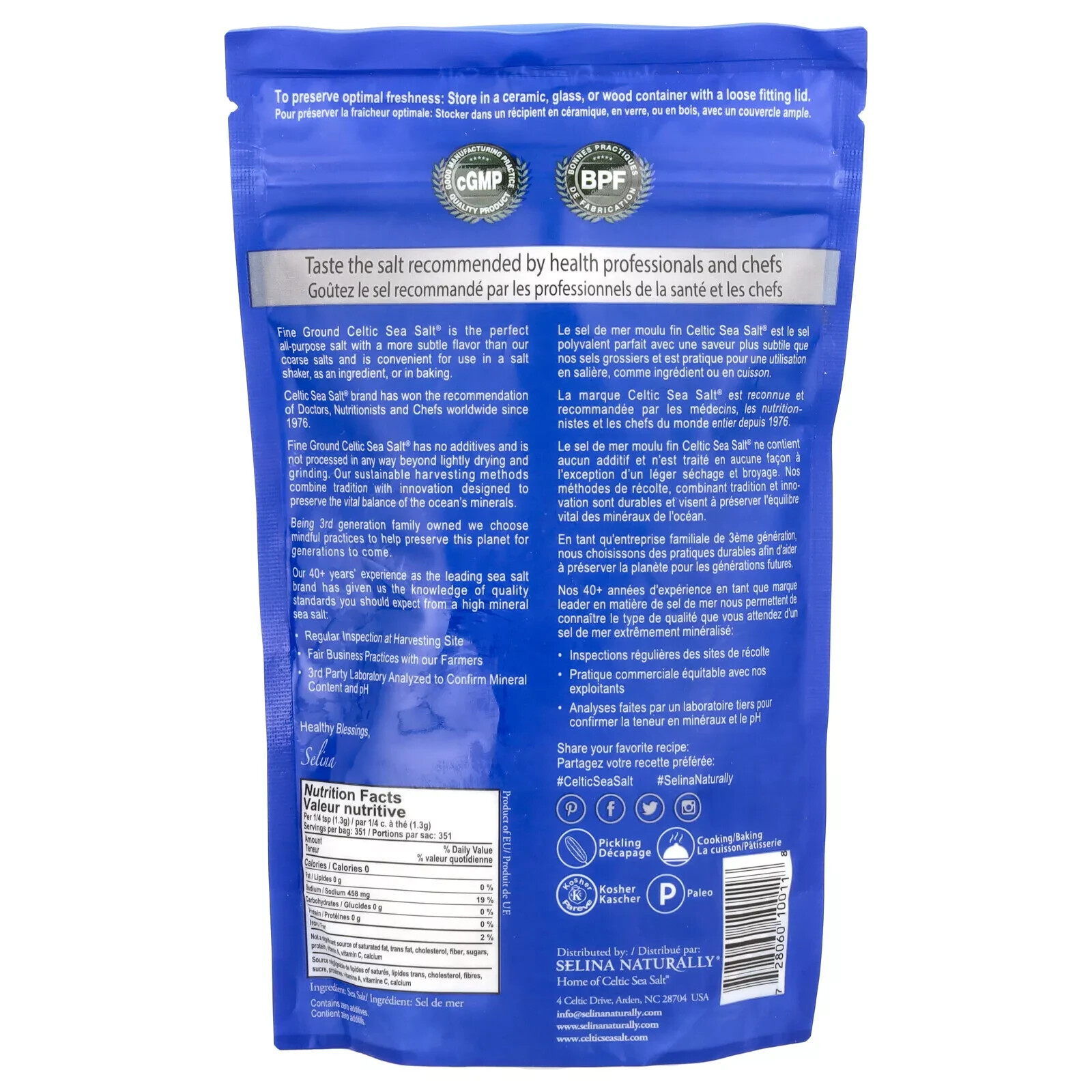 Selina Naturally Light Grey Celtic coarse sea salt, 1 lb. bag