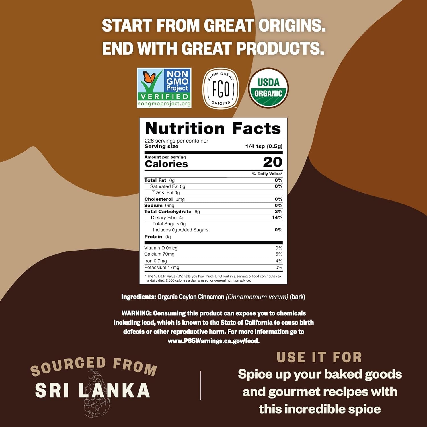 16oz Organic Ceylon Cinnamon Powder – Pure Sri Lankan Spice for Baking & Cooking