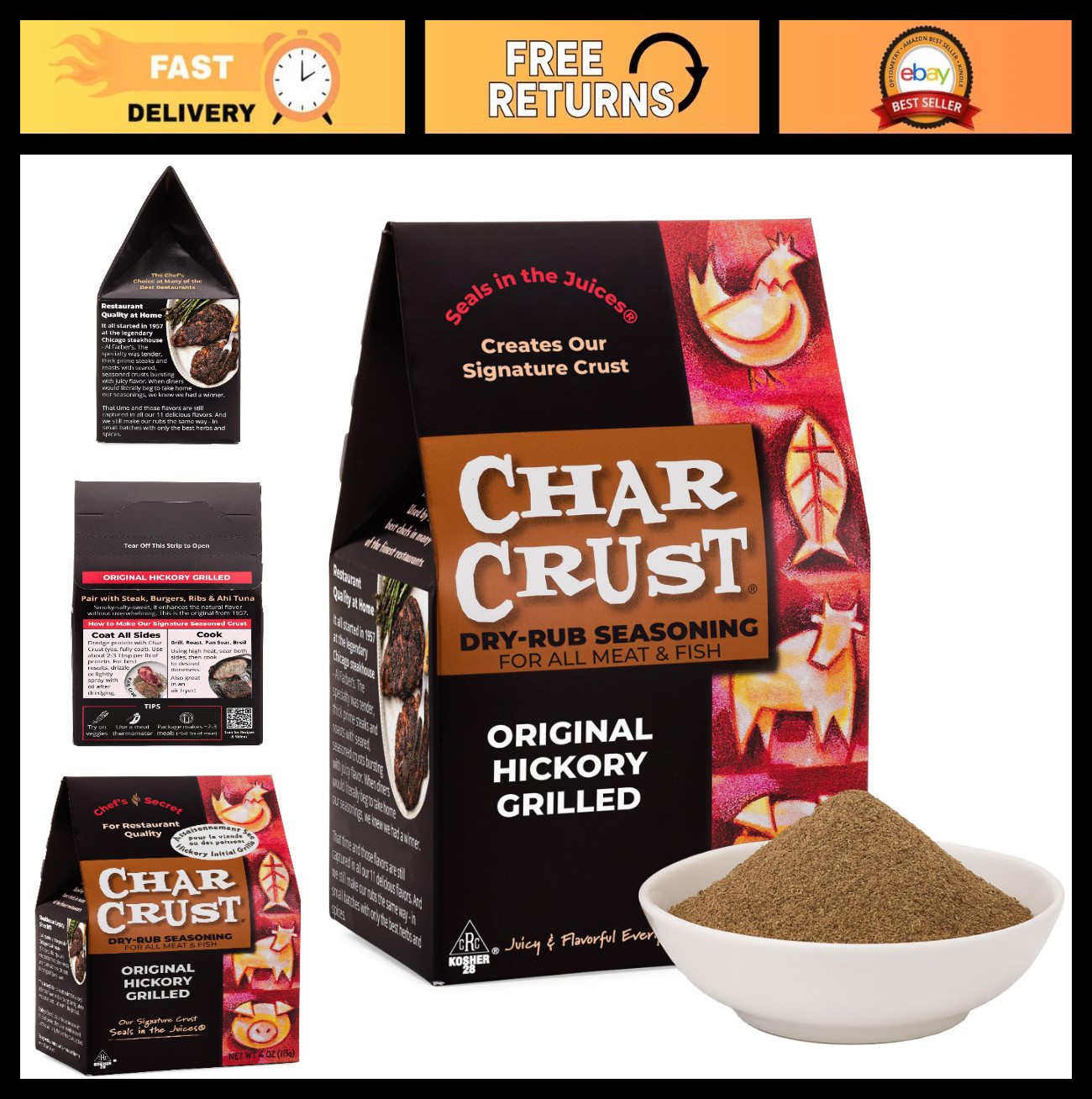 All-in-One Dry Rub Seasoning for Steaks, Burgers, Ribs & Tuna – 4oz Pack of 6