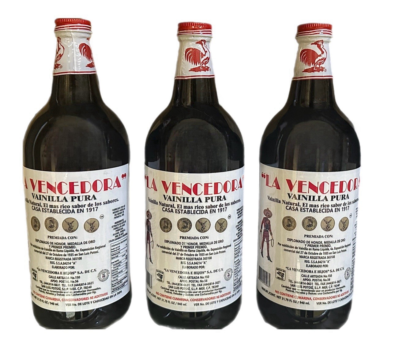 3 X La Vencedora Mexican Vanilla Glass Bottle 31oz Each From Mexico