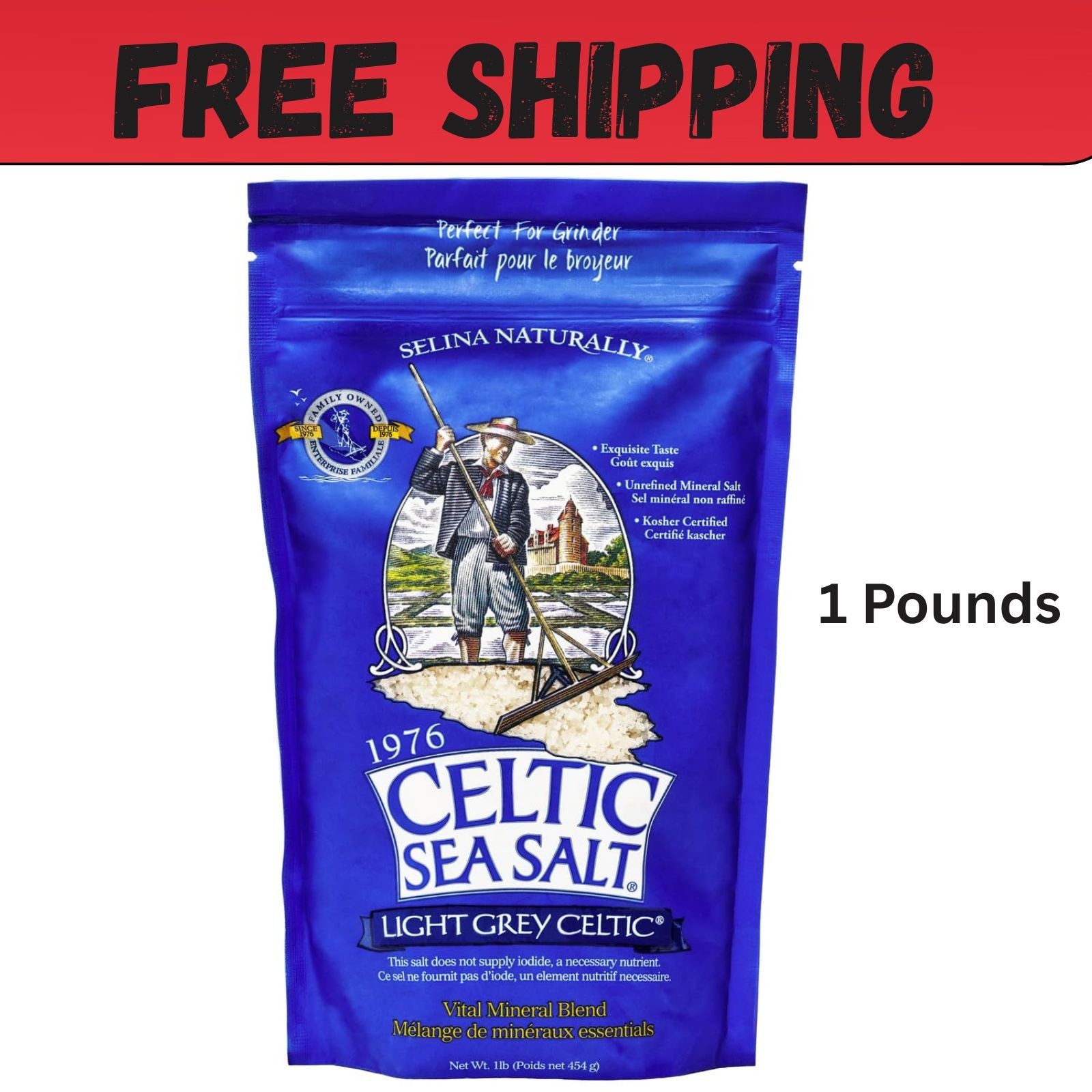 Light Grey Celtic Sea Salt 1 Pound Resealable Bag – Additive-Free, Delicious Sea