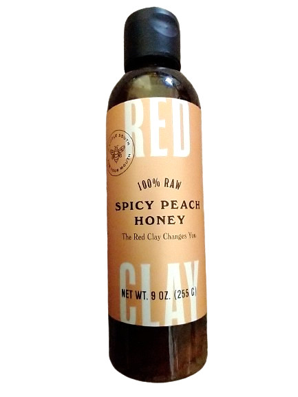 Raw Honey, Spicy Peach Flavor, Red Clay Brand, 9oz, BB 4/26, Lot of 2