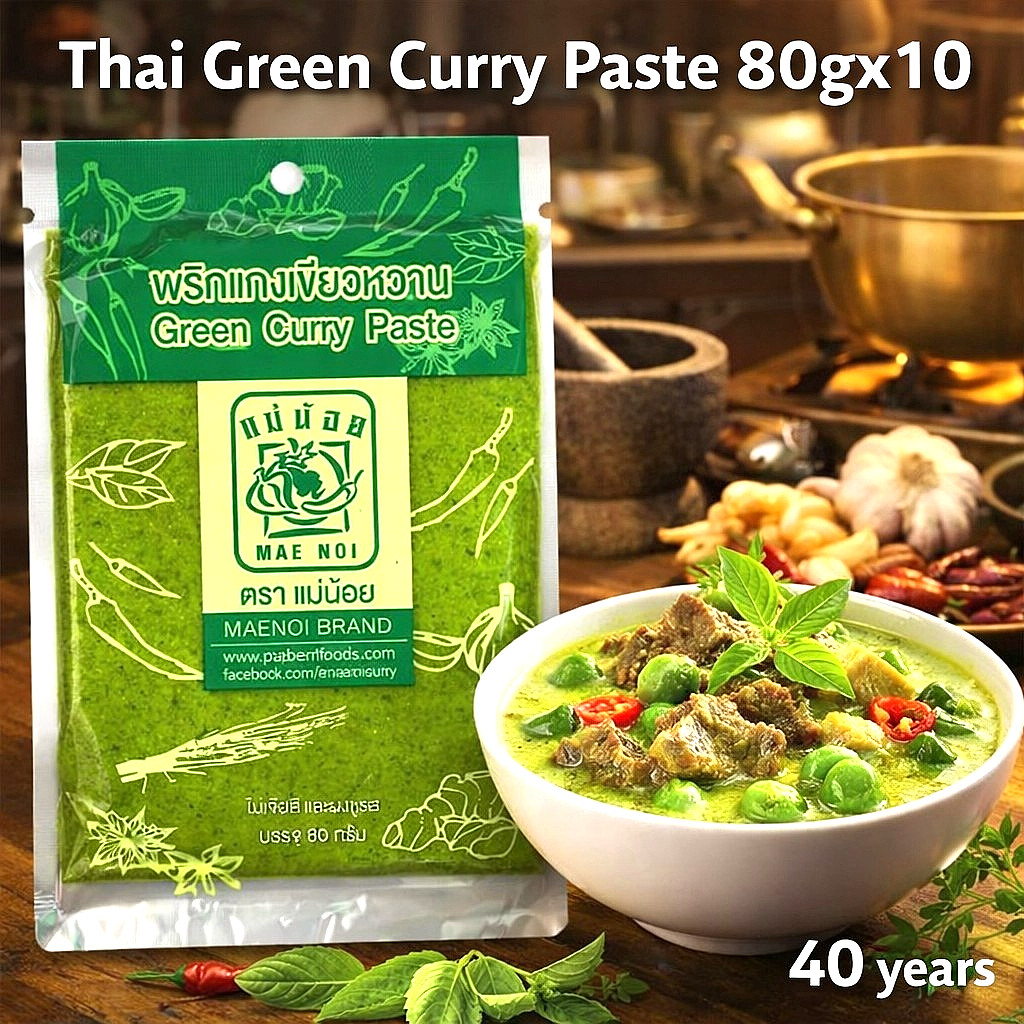 ‘Mae Noi’ Thai Green Curry Paste Easy Cooking Sauce Authentic Keto Vegan 10x 80g