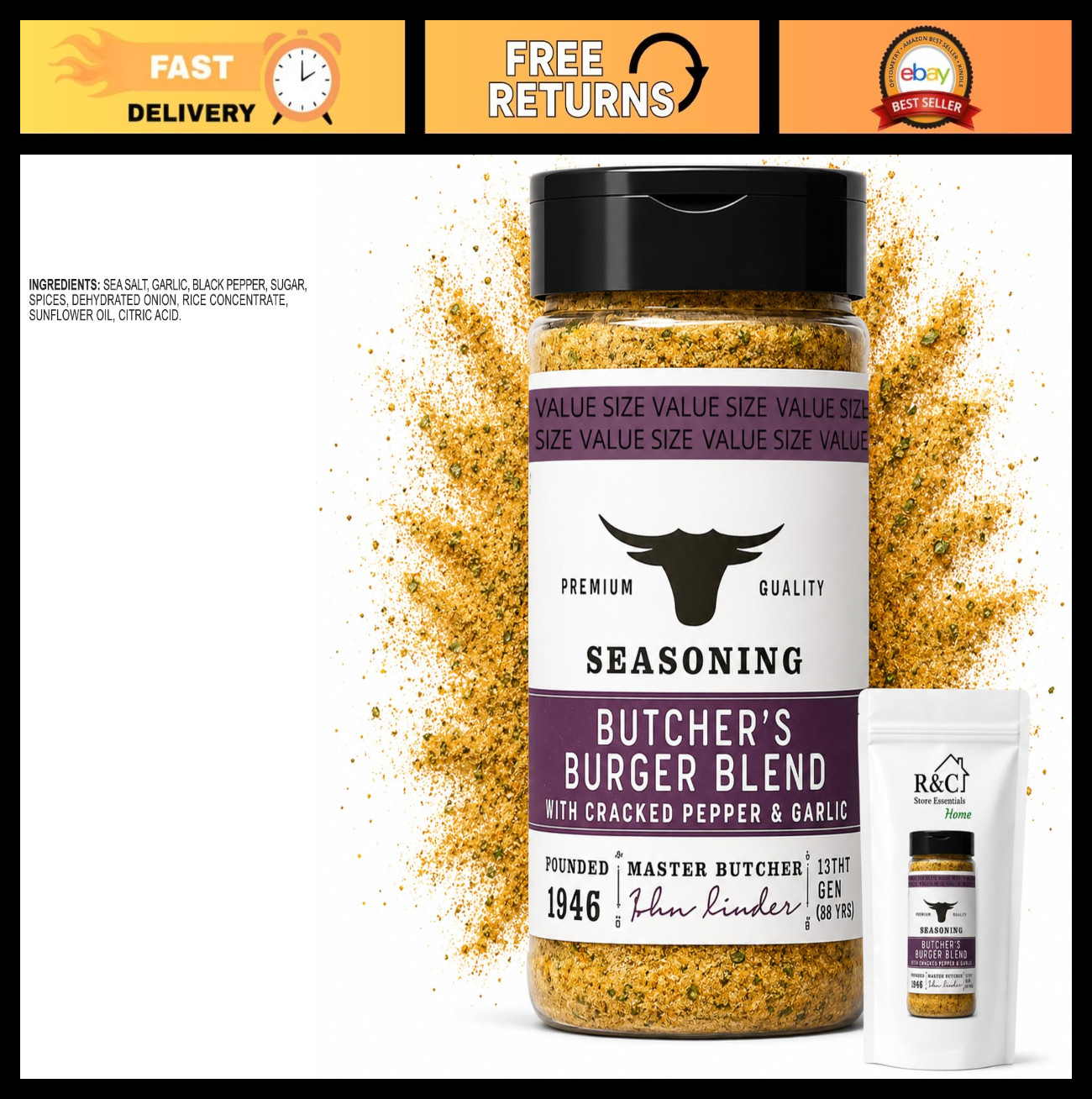 Premium Burger Seasoning Mix 9oz – Cracked Black Pepper, Garlic, Sea Salt, No Ad