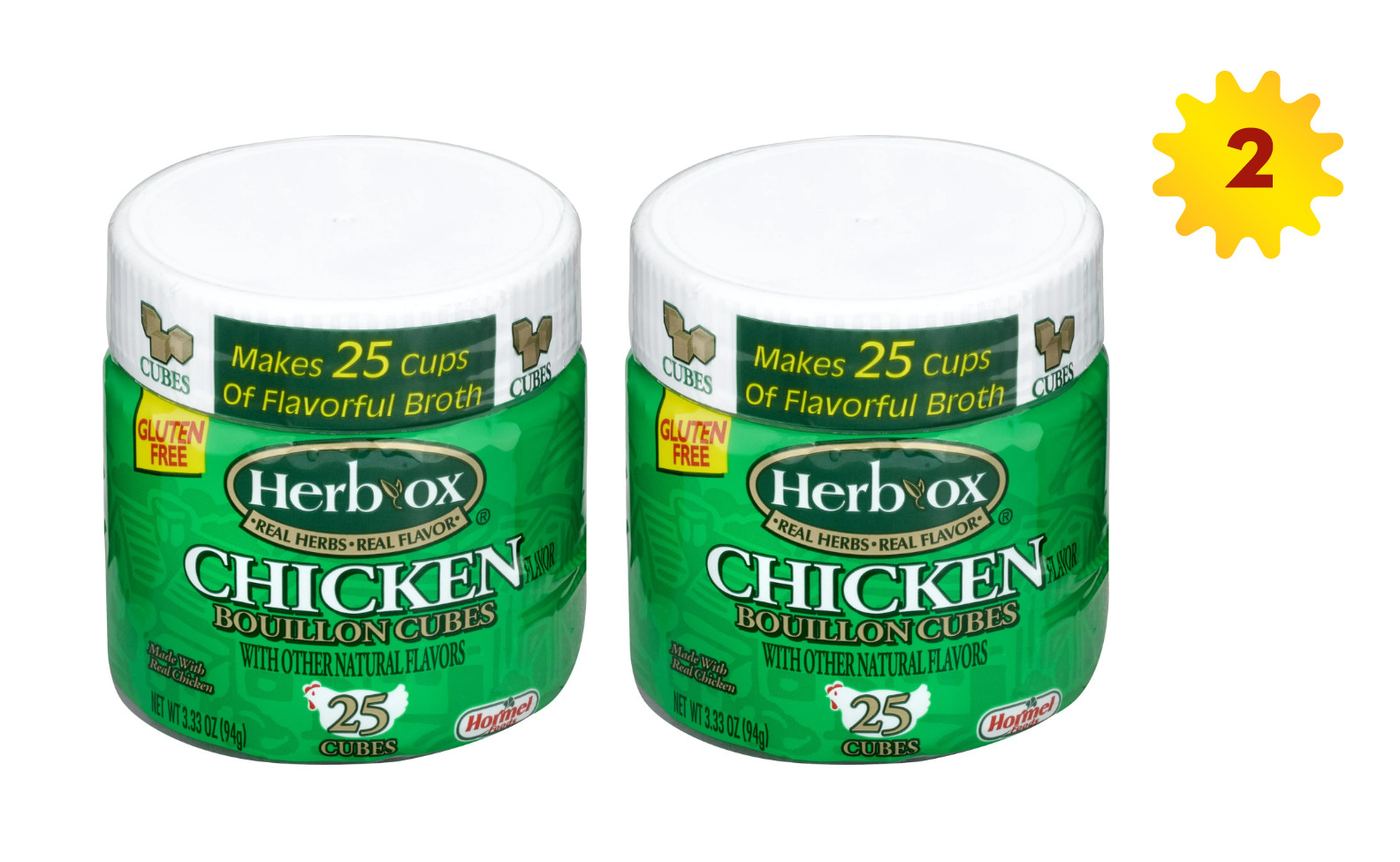 HERB-OX Chicken Bouillon Cubes 3.33 oz 25 cubes x 2 jars