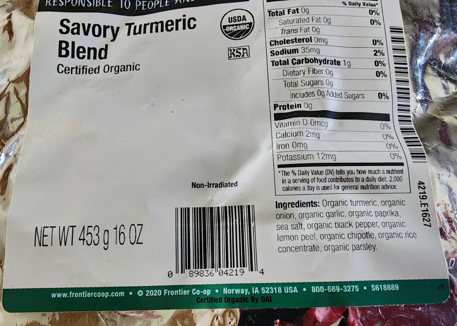 (B1.73) Frontier Co-Op Savory TURMERIC Blend, 16oz, NEW/NOT OPENED, Exp Jun 2027