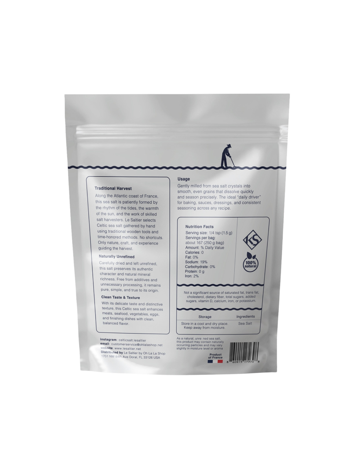 Fine Ground French Mineral Celtic Unrefined Sea Salt (1.1 lbs) 100% Organic
