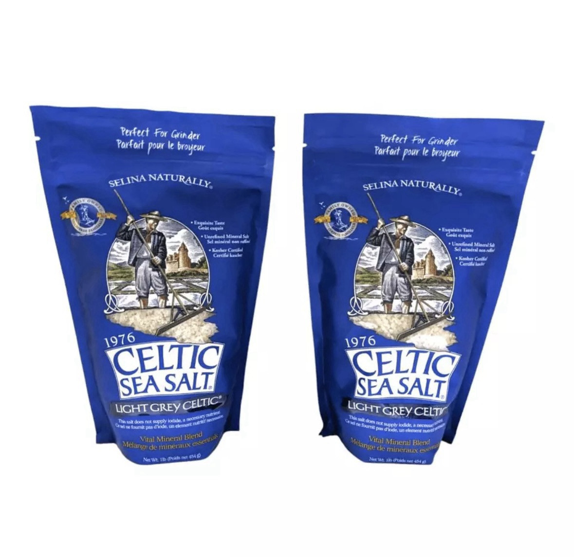 Selina Naturally Light Grey Celtic Sea Salt 1 Pound Resealable Bag 2 Bags