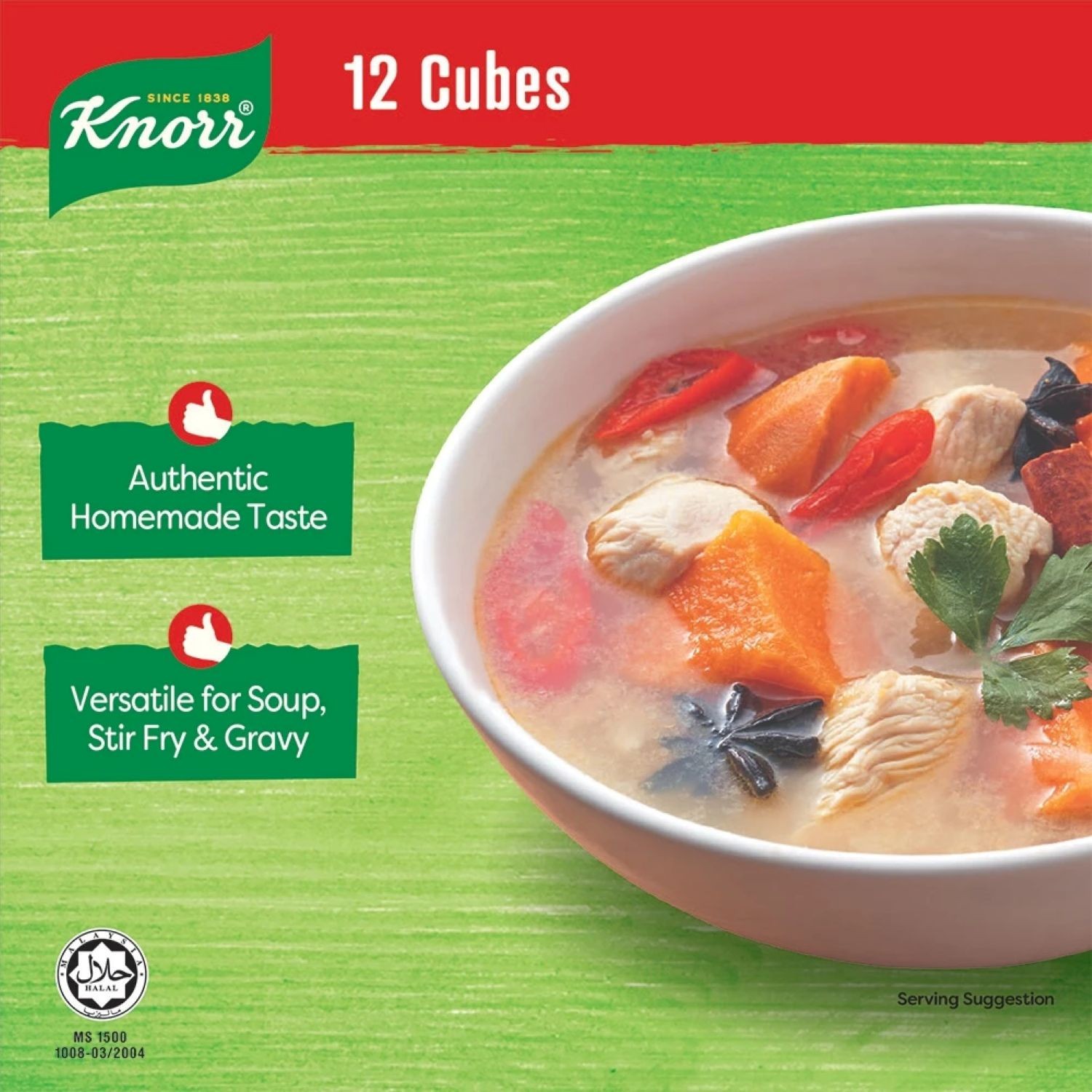 KNORR Seasoning Cube Chicken 6 cubes x 2 (60g per pack) Halal Certified