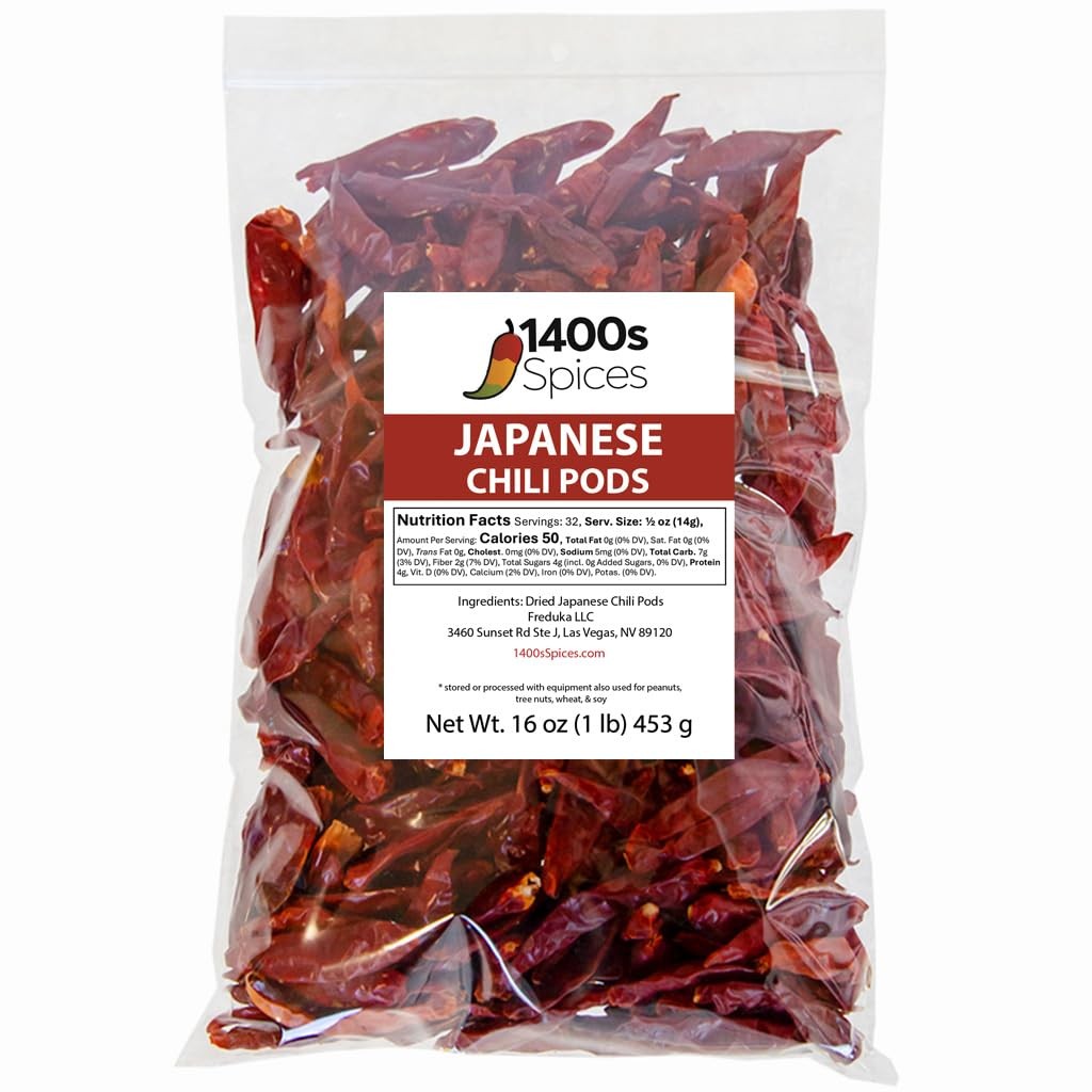 1lb Japones Dried Whole Chile Peppers, Japanese Red Pepper 1 Pound (Pack of 1)