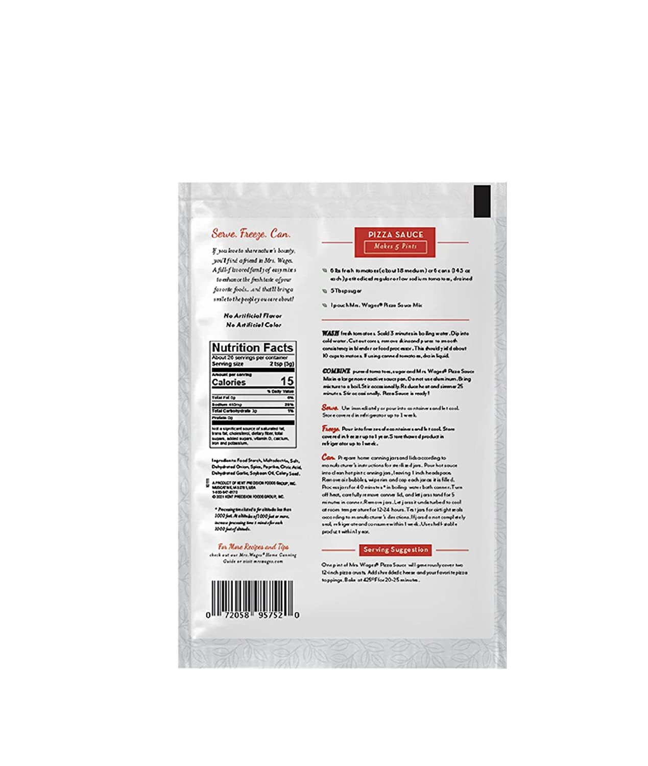 Mrs. Wages W538-J4425 5 Oz Pasta Sauce Tomato Seasoning Mix – Pack of 5