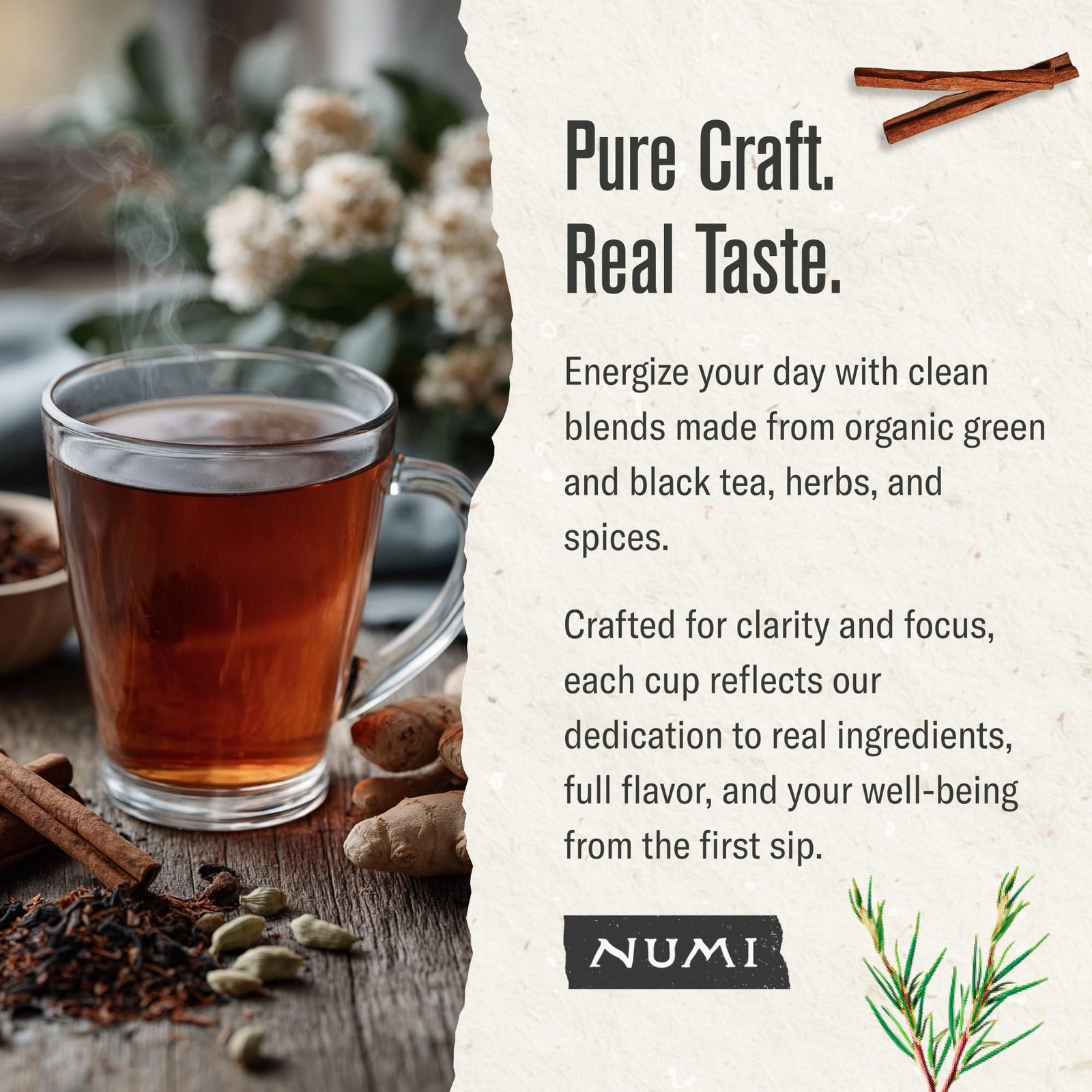 Numi Organic Rooibos Chai Tea, 18 Herbal Bags, 18 Count (Pack of 1), No Color