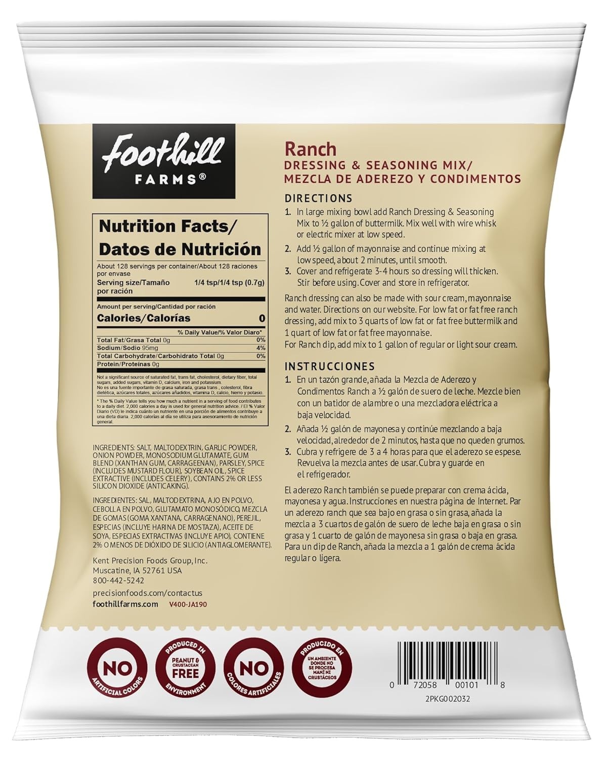 Ranch Dressing Seasoning Mix Foothill Farms Herbal Spice Blend 3 oz Pack of 18