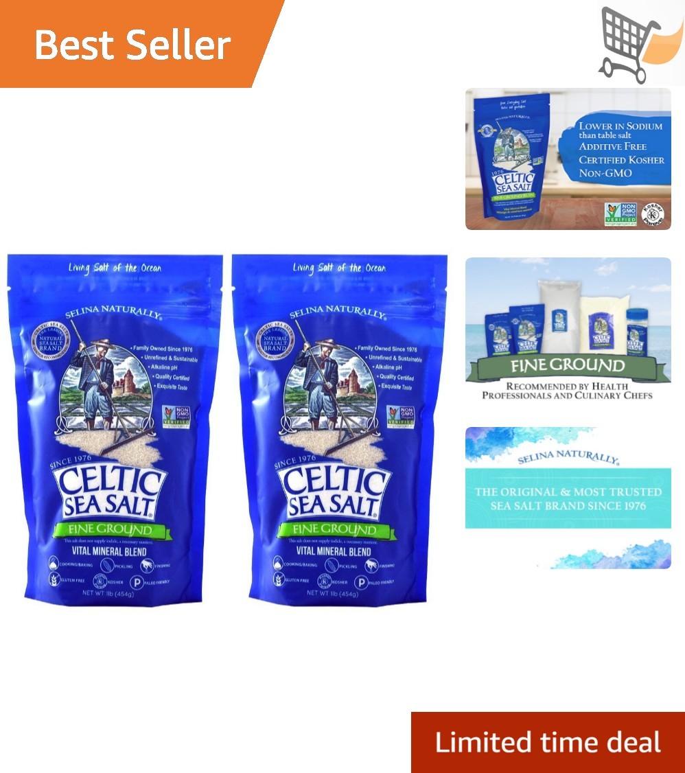 Resealable Bags Fine Ground 1 Pound 2 Pack All-Purpose Salt Non-GMO