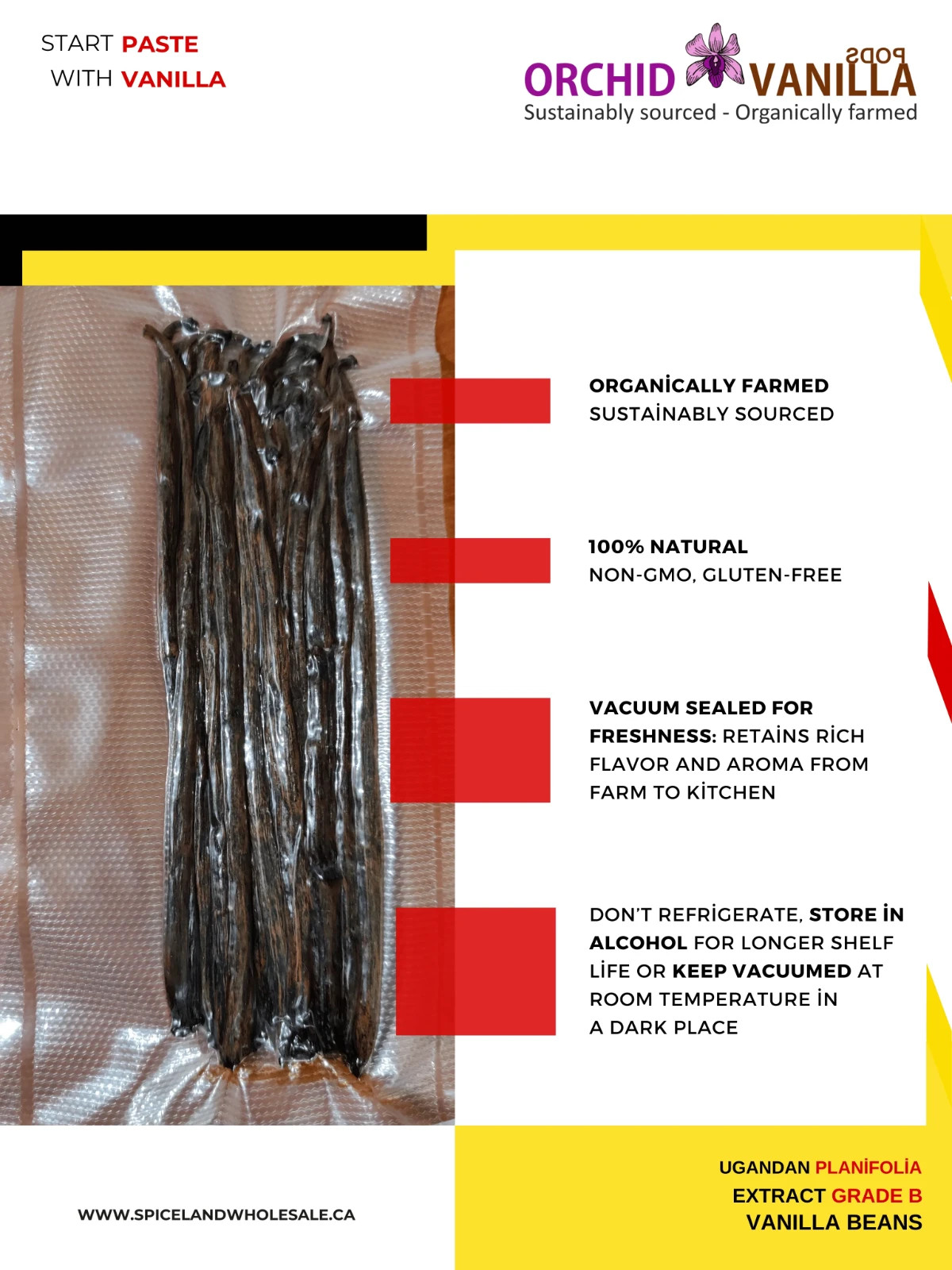 Vanilla Beans Ugandan Grade B Extract Quality 5-7″ by Ounce