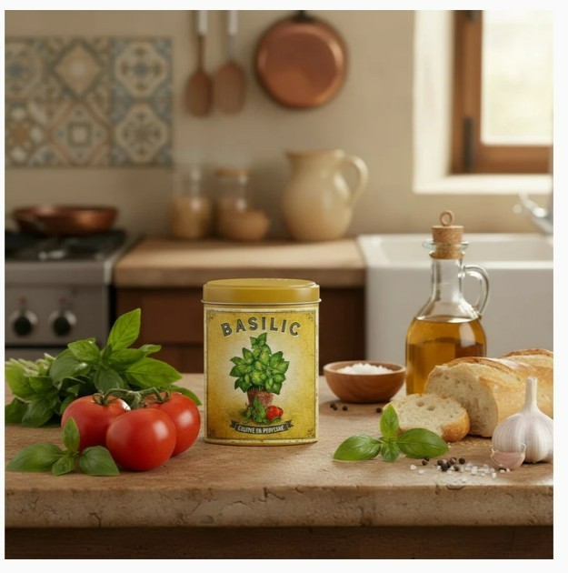 Esprit Provence, Basilic (French Provence Basil) in Lidded Decorative Tin, NEW