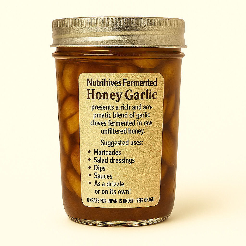 Fermented Honey Garlic 8 oz jar, Made in USA, Raw Unfiltered Honey, Garlic