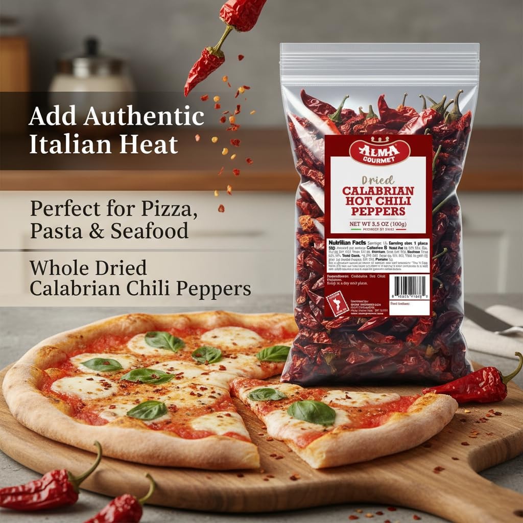 Alma Gourmet Whole Dried Calabrian Red Hot Chili 3.5 Ounce (Pack of 1)