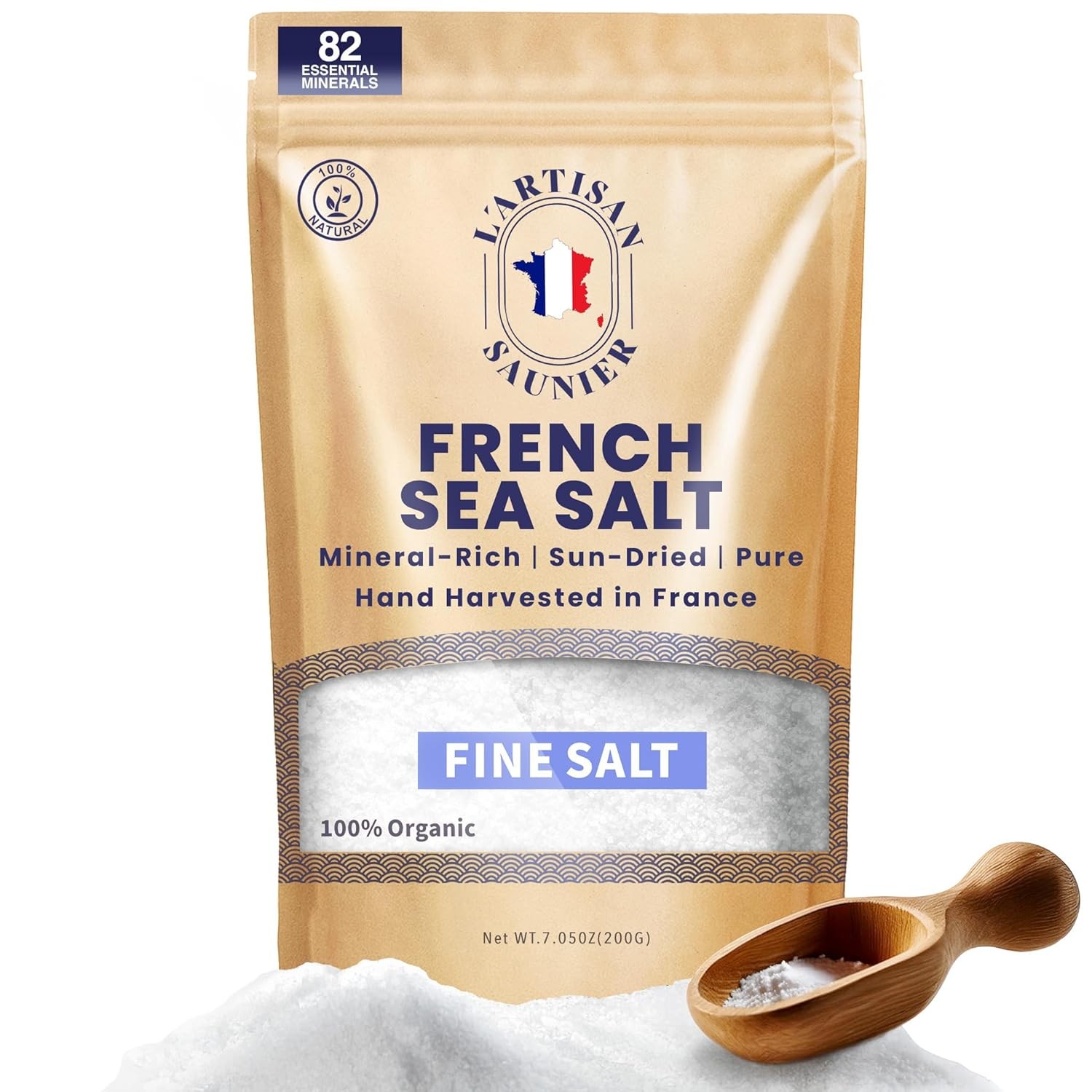 L’Artisan Saunier French Salt Organic – Fine – Mineral-Rich, (7 oz)