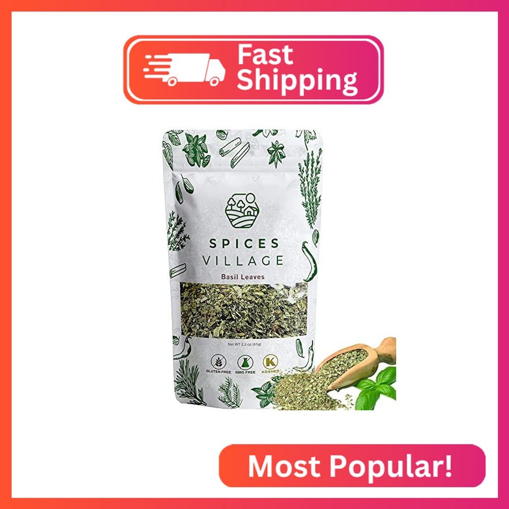 SPICES VILLAGE Dried Basil (2.3 oz), Basil Spice, All Natural Fresh Leaves, Pure