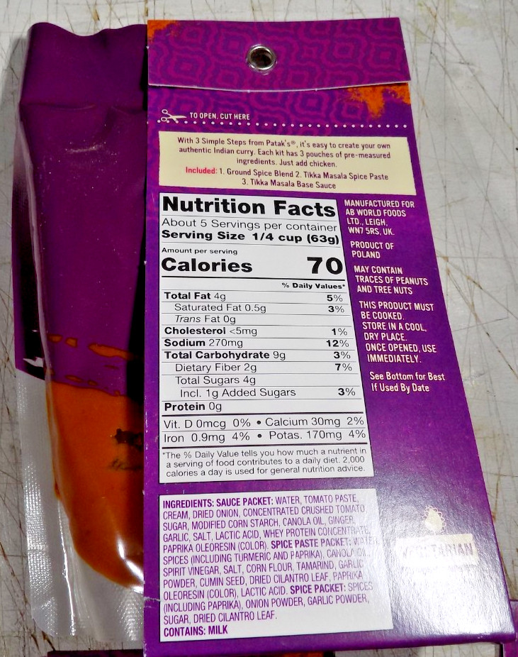 PATAK Three 11 oz Packages TIKKA MASALA CURRY SAUCE KITS Best By May 2027