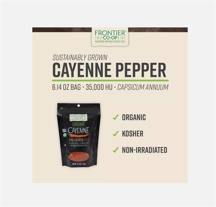 Frontier Co-op Organic Ground Cayenne 6.14 oz. Best by 3/2028