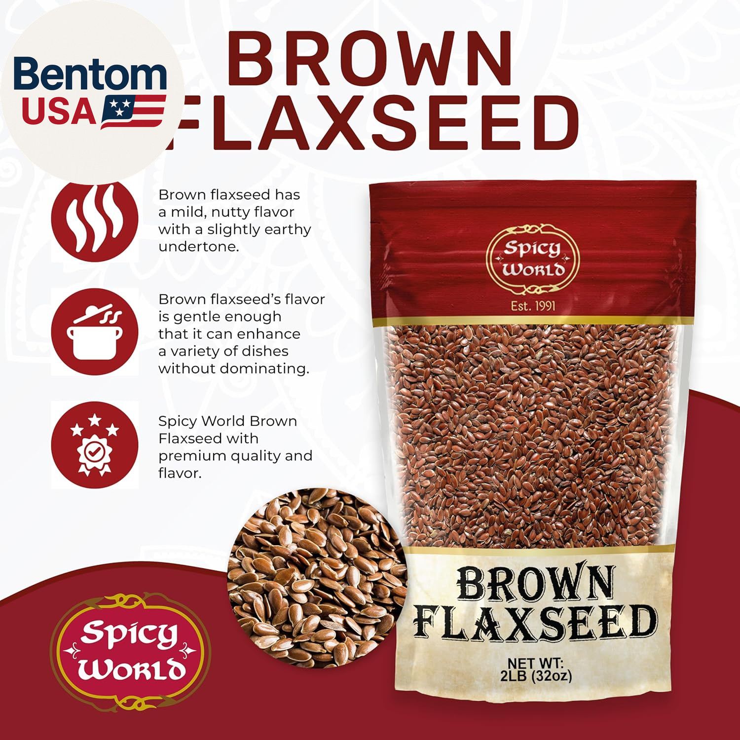 Brown Flaxseed 2 LB Bag – Non-Gmo, Whole, High in Fiber & Omega-3, Keto Friendly
