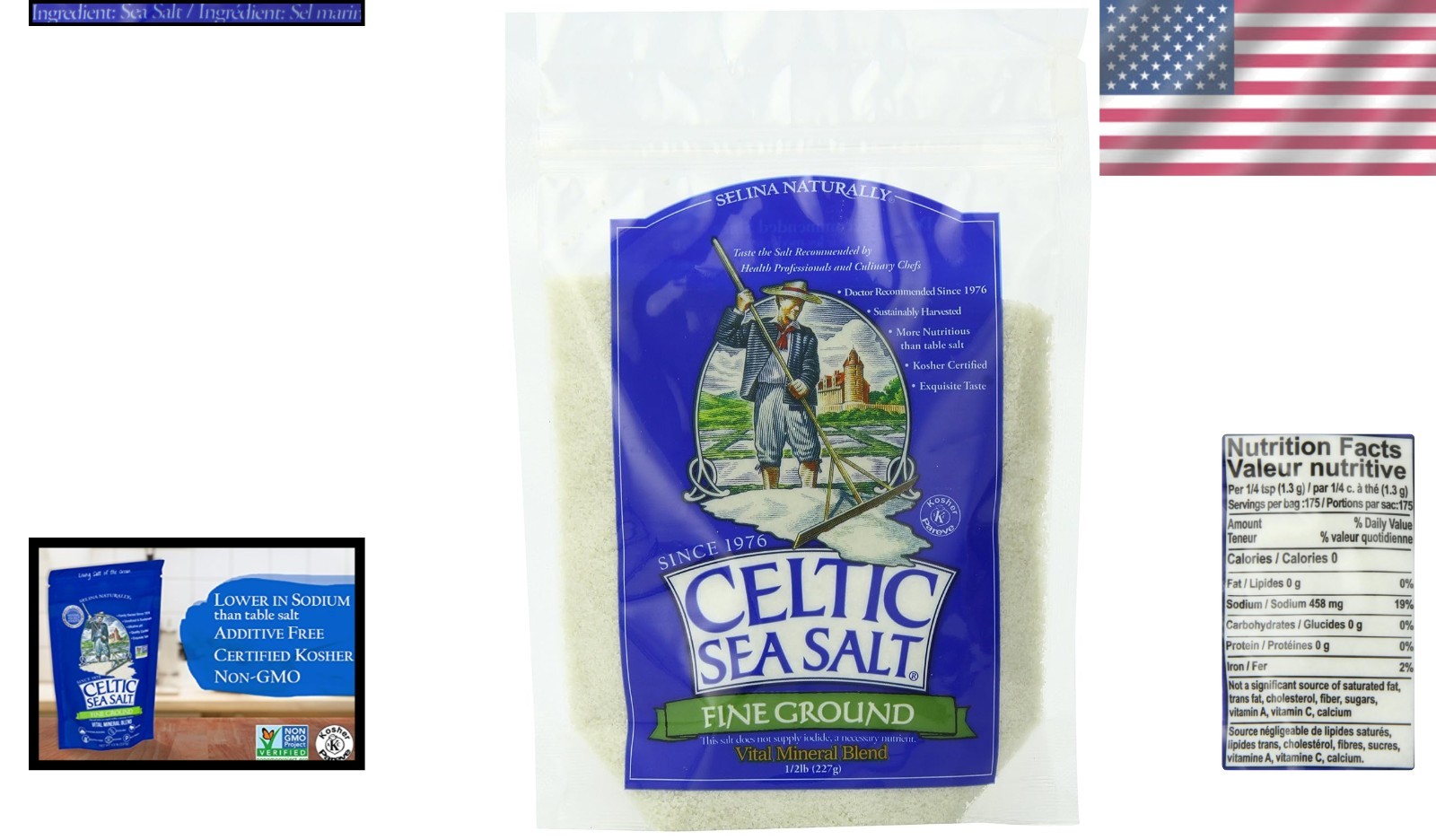 Authentic Unprocessed Sea Salt, 8 oz Bag, Pack of 6