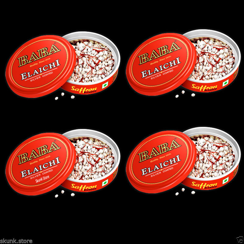 4 X 10gm Baba Elaichi Silver Coated Saffron Blended Cardamom Seeds – FREE SHIP