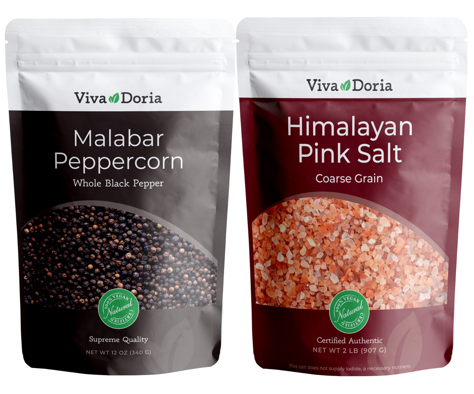 Malabar Black Peppercorn 12 oz and Himalayan Pink Salt Coarse Grain 2 lbs