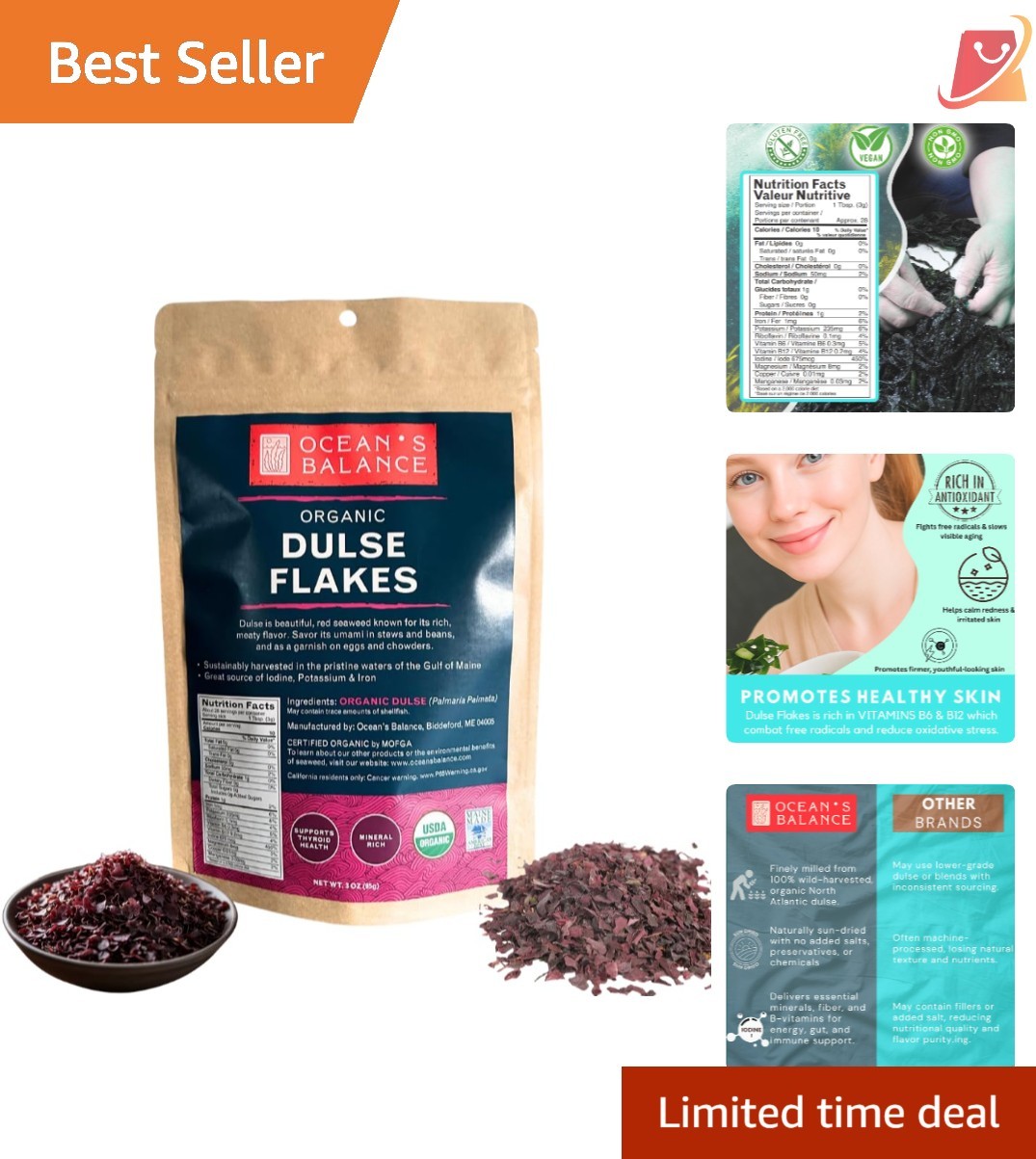 Organic Dulse Flakes 3oz Seaweed Rich in Iodine Vegetarian