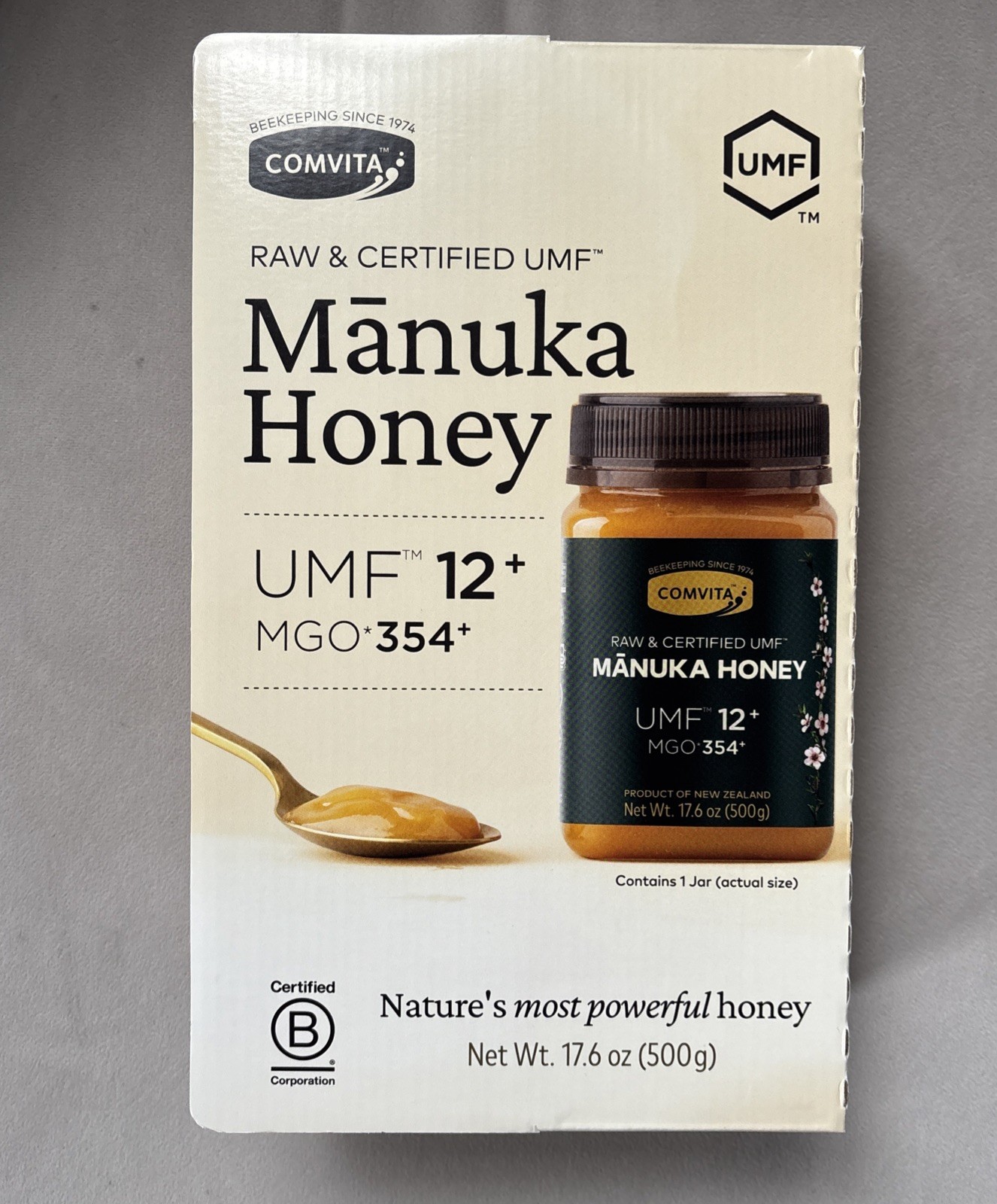 Comvita New Zealand Manuka Honey Raw & Certified UMF 12+ MGO 354+ 17.6 OZ