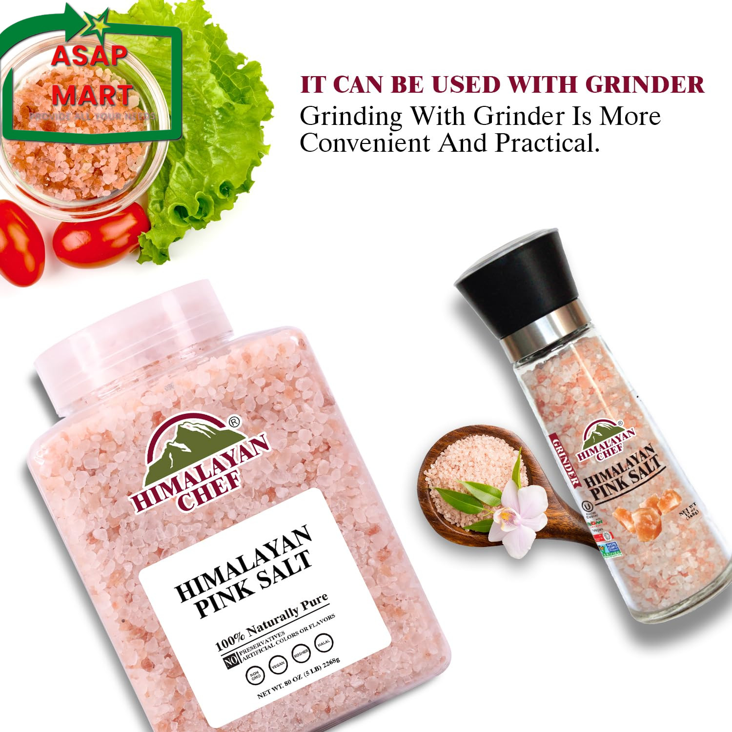 Himalayan Chef Pink Himalayan Salt Coarse Grain, 5 Lbs Plastic Jar – Pure, Natur