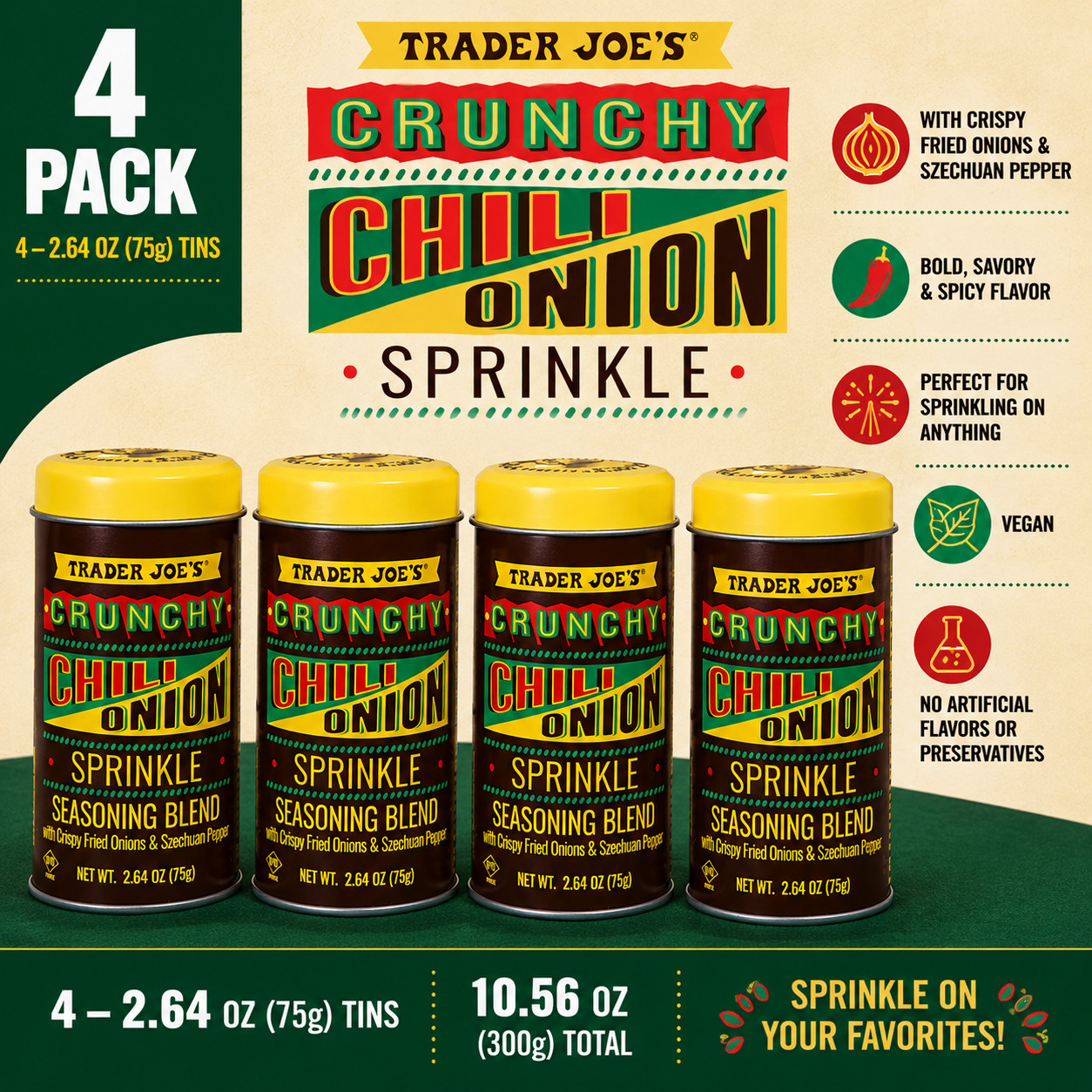 4-Pack Trader Joe’s Crunchy Chili Onion Sprinkle Seasoning Blend