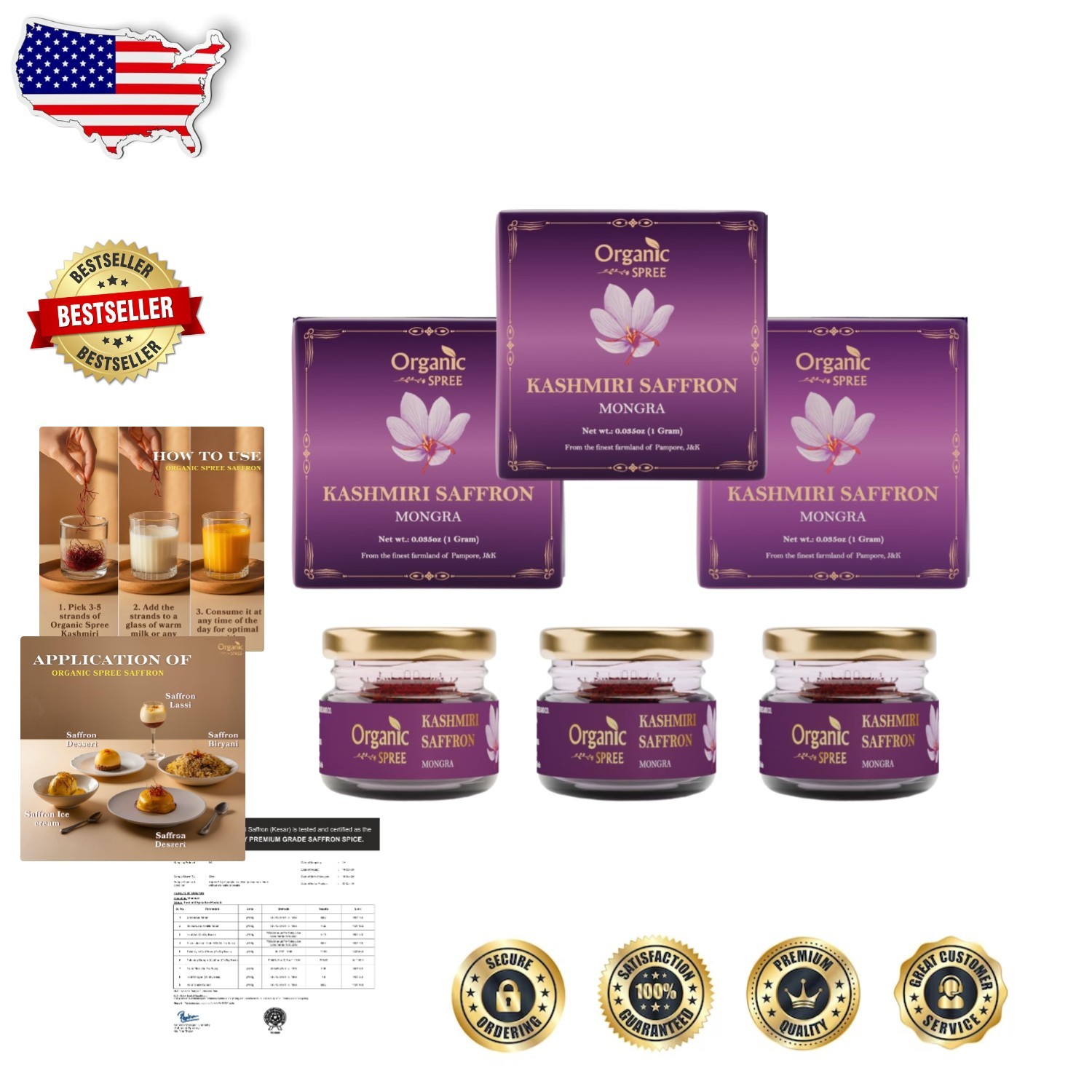 Grade A++ Kashmiri Saffron Kesar: Pure Mongra, 1gm, Long Lasting Aroma