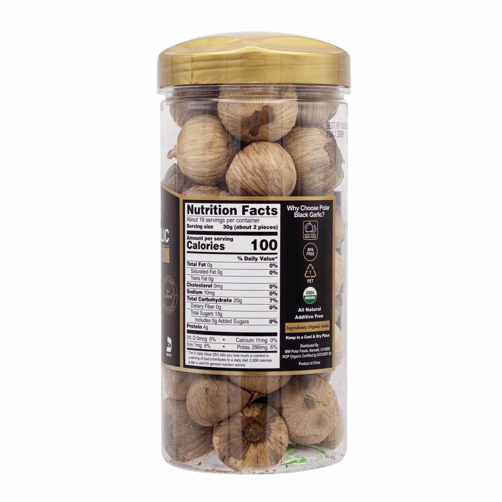 MW Polar USDA Organic Black Garlic 20 oz (Pack of 1), Whole Bulbs, 1 Pack