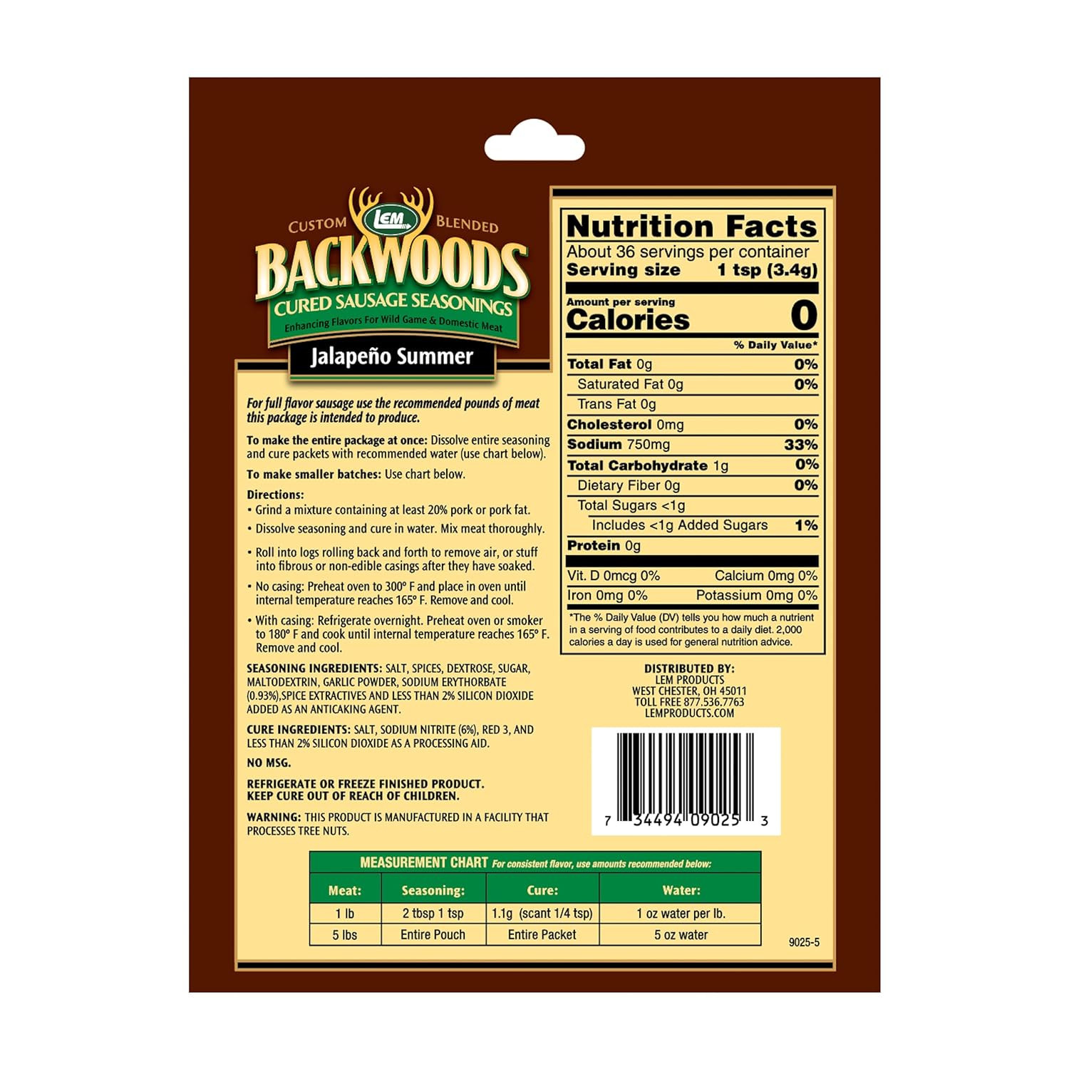 Backwoods Cured Sausage Seasoning with Cure Packet, Jalapeno Summer Sausage