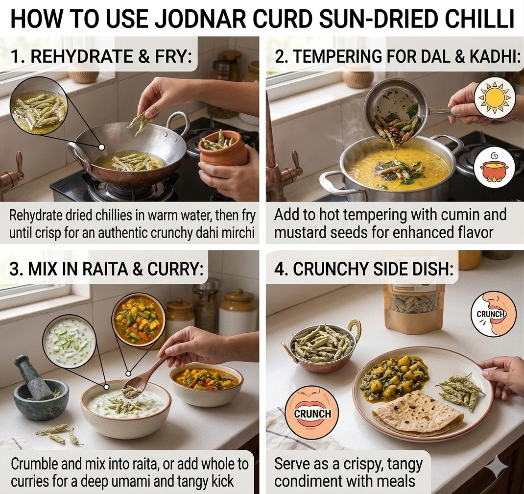 Jodnar Curd Chilli | Sun Dried Dahi Mirchi | Tangy Probiotic Green Chilli