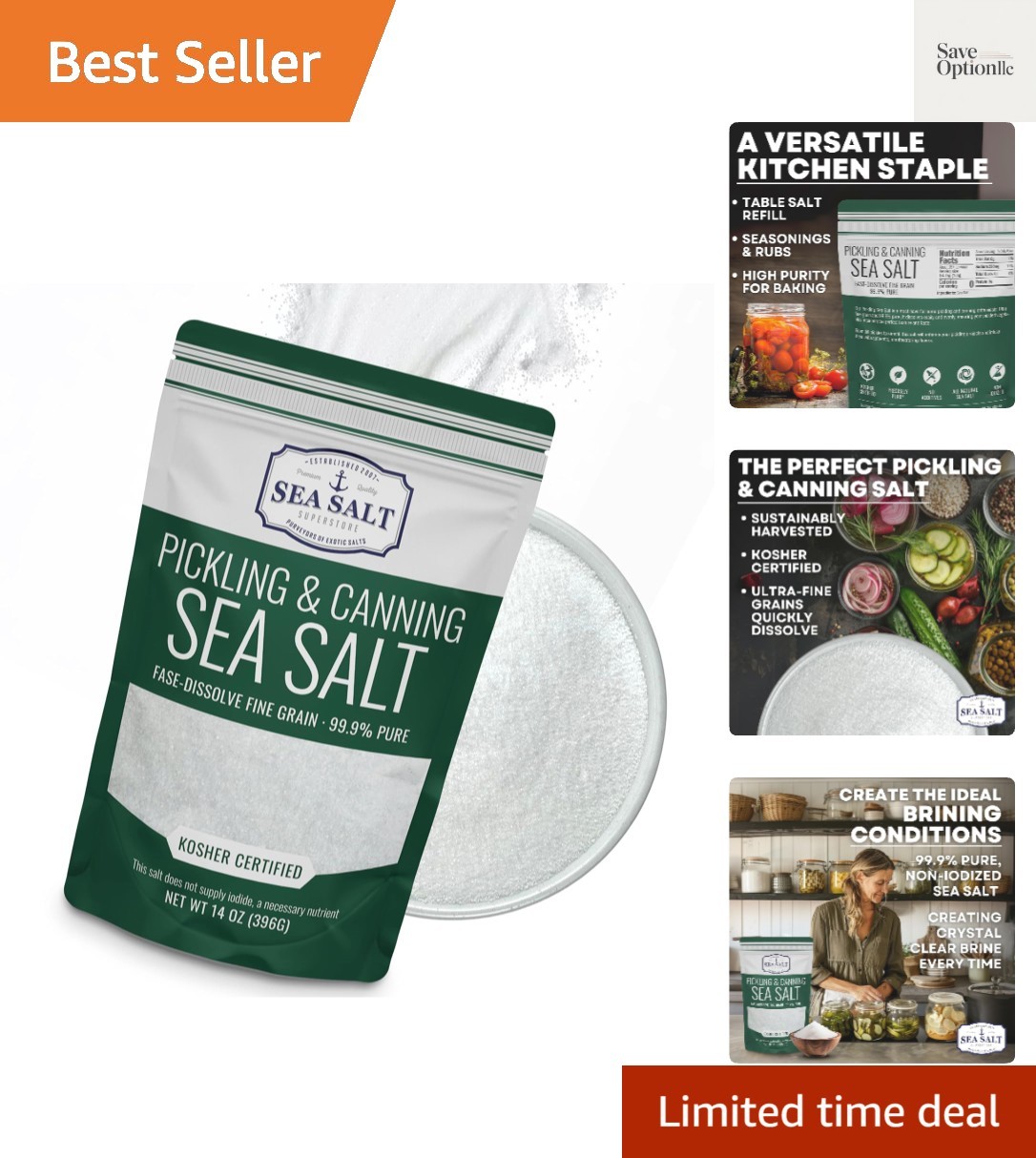 Pickling & Canning Pickling & Curing Salt for Natural Preserving, Fine Kosher…