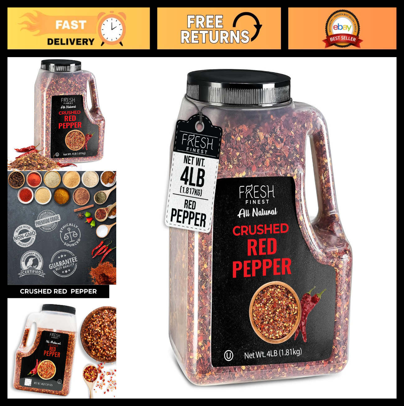 4LB Crushed Red Pepper Flakes – Spicy Chili Pepper Seasoning for Pizza, Beef & C