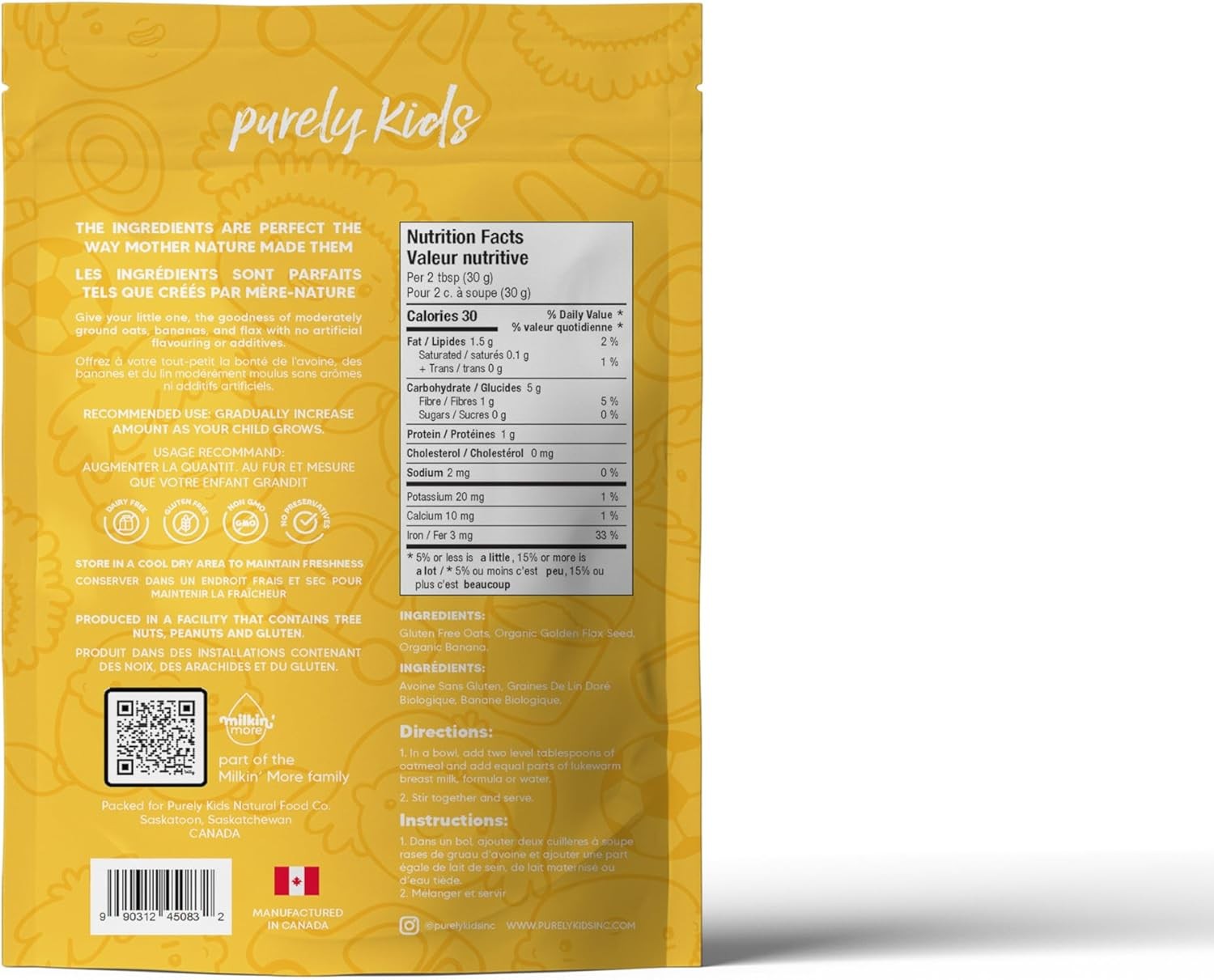 2-Pack Purely Kids Organic Banana Toddler Oatmeal, All Natural, Dairy Free, Glut