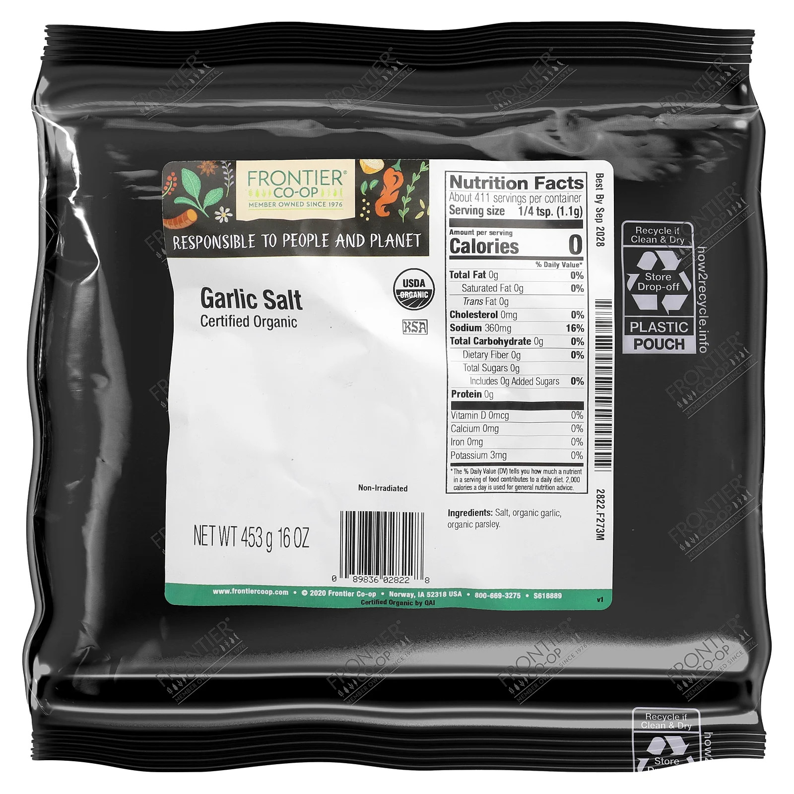 Frontier Natural Products Organic Garlic Salt 16 oz 453 g Kosher, Organic