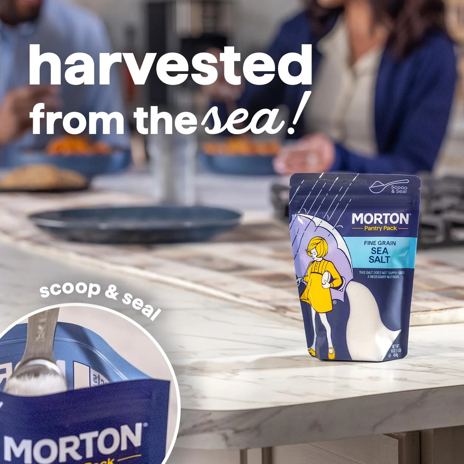 Morton Sea Salt Fine Grain, All-Natural Fine Sea Salt, 1 lb Resealable Pouch