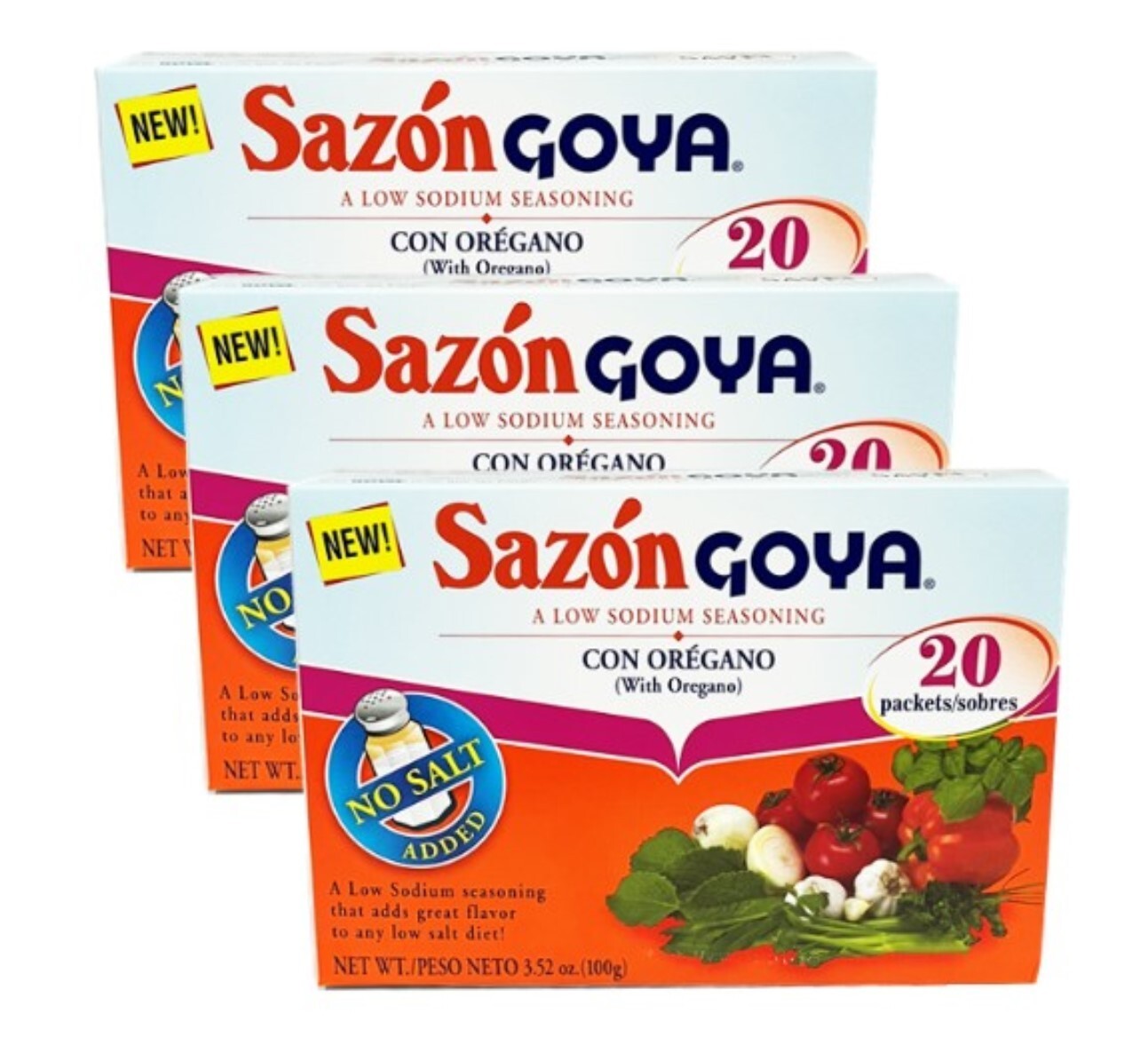 LOT of 3 Sazon Goya Low Sodium Complete Seasoning w/Oregano 3.52 oz