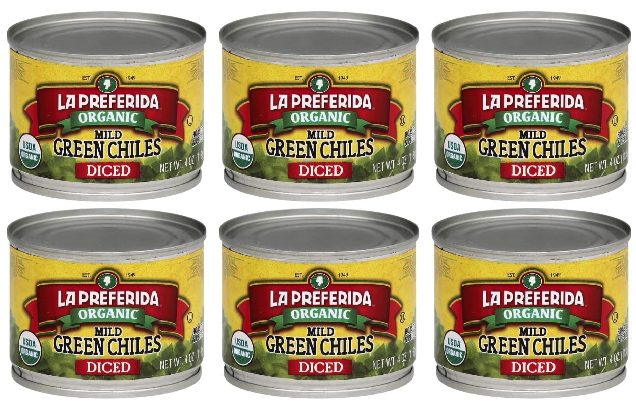 La Preferida Organic Diced Green Chile Peppers 4 Ounce (Pack of 6)