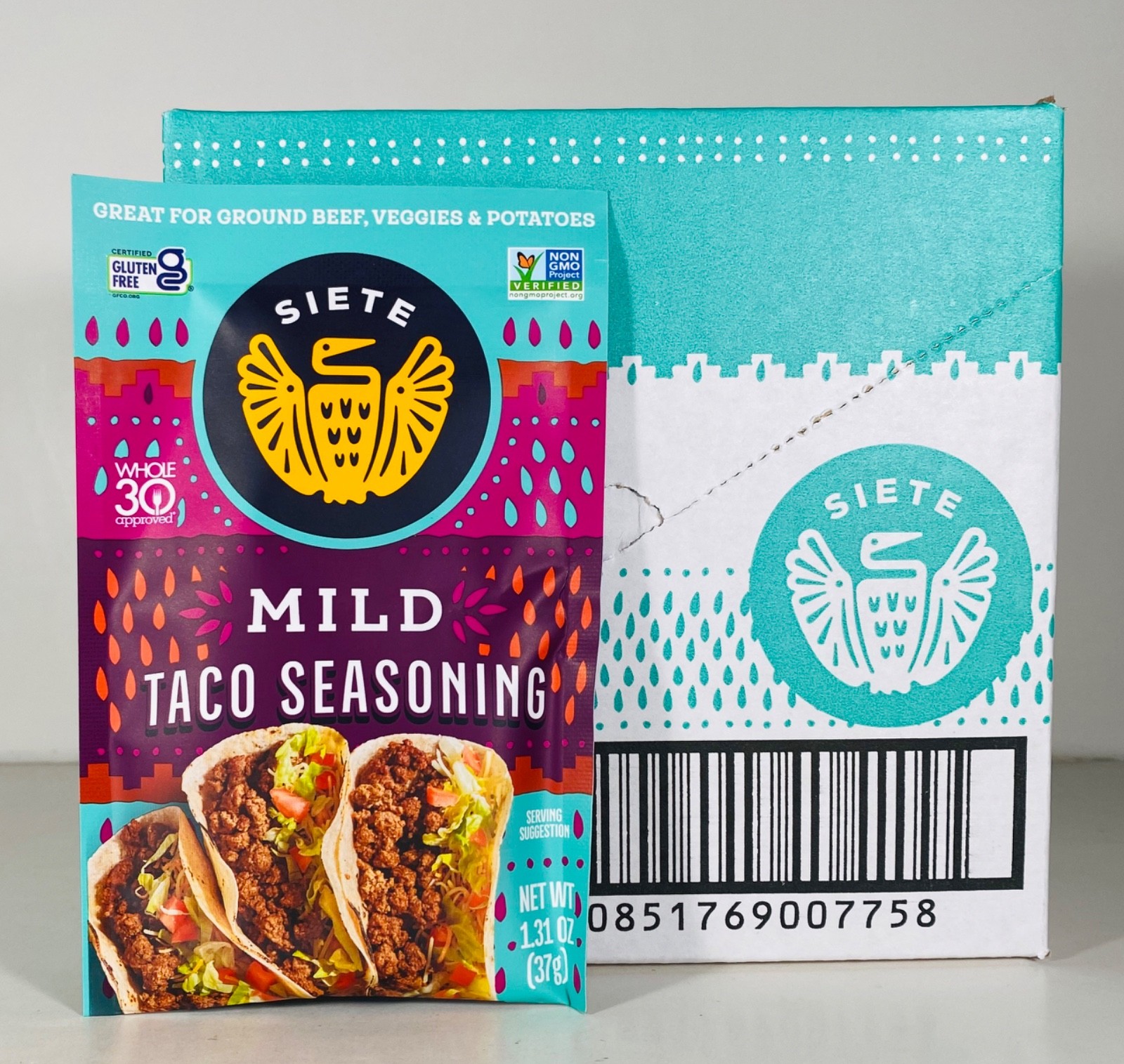 SIETE Mild Taco Seasoning Case of 12 Packets, 1.31 oz each, Gluten Free/NON-GMO