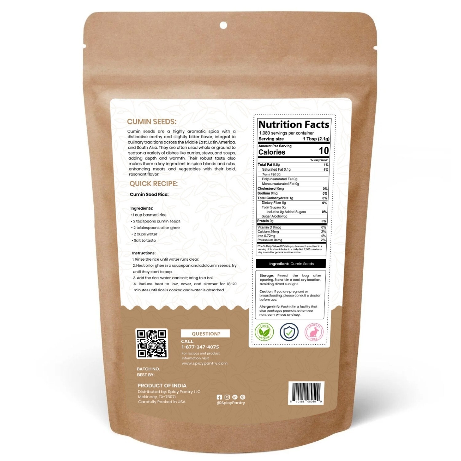 Whole Cumin Seeds – 100% Pure Natural Spice (Saunf Sabut) for Cooking -5 LBS